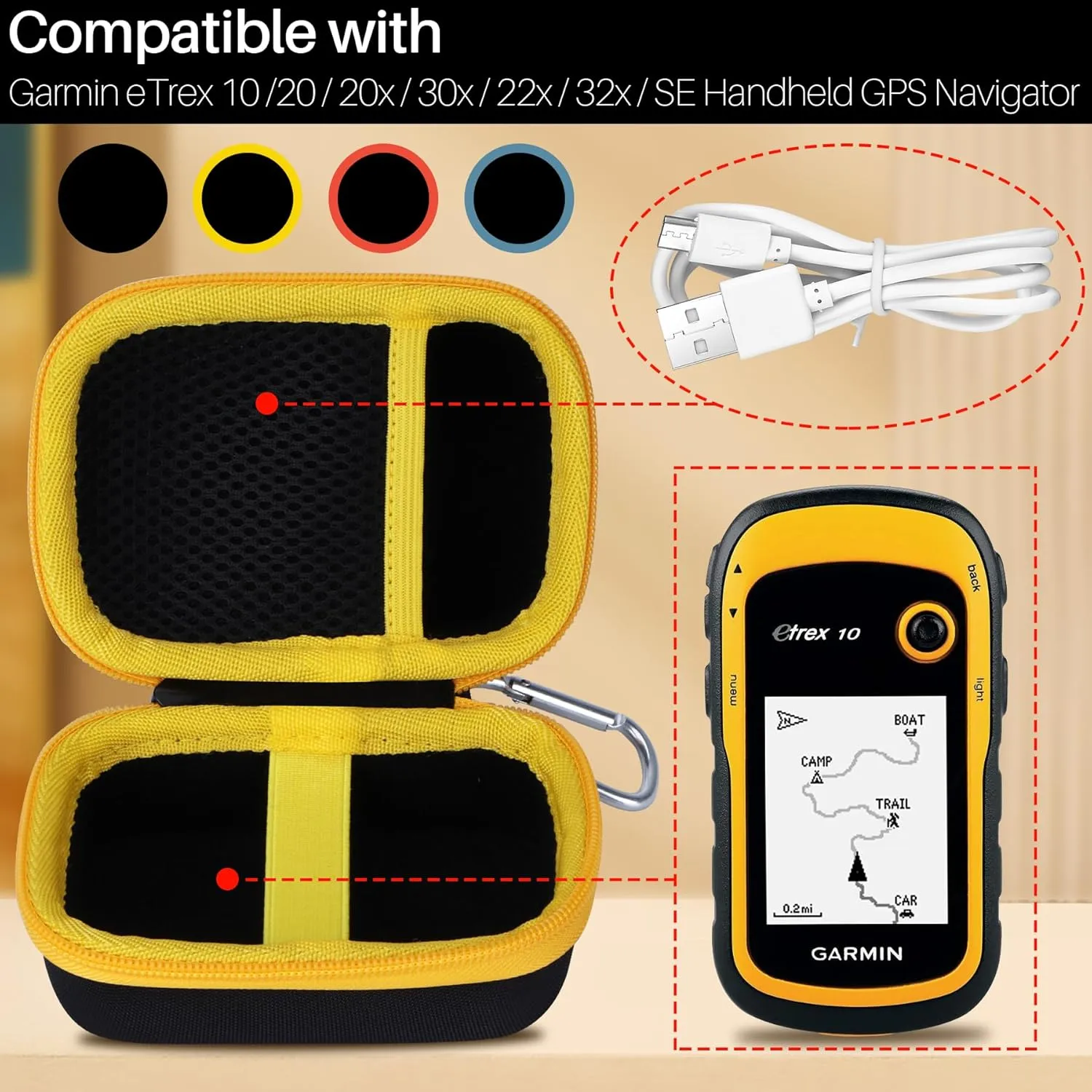 Hard Case Compatible with Garmin eTrex 10/20 / 20x / 30x / 22x / 32x / SE Worldwide Rugged Handheld GPS Navigator (Black Case)