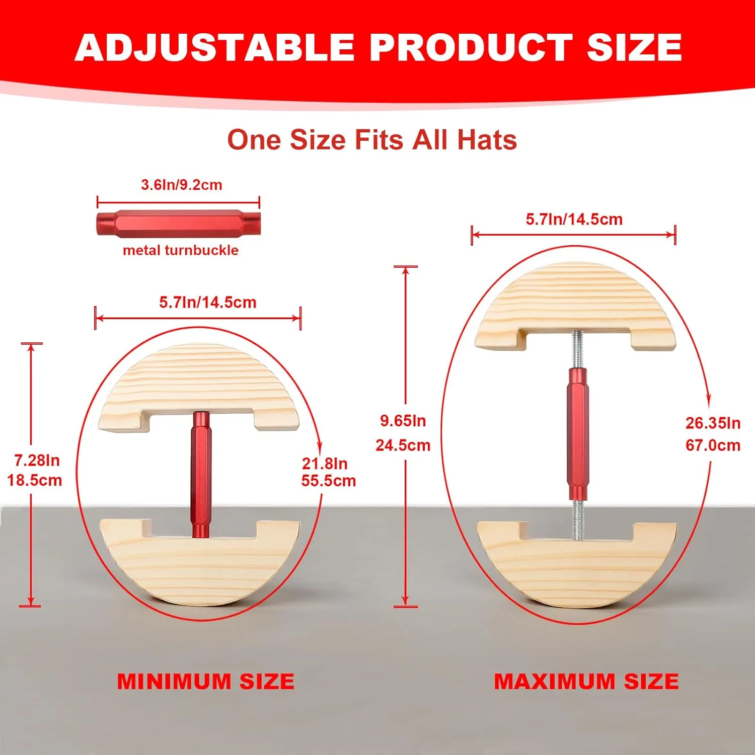 Hat Stretcher for Fitted Hats, Cowboy Hat Stretcher Fitted Hat 7 to 8 1/2, Adjustable Wooden Hat Jack Stretcher Fits All Caps