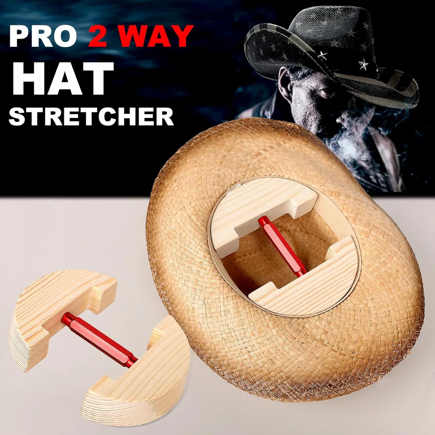 Hat Stretcher for Fitted Hats, Cowboy Hat Stretcher Fitted Hat 7 to 8 1/2, Adjustable Wooden Hat Jack Stretcher Fits All Caps