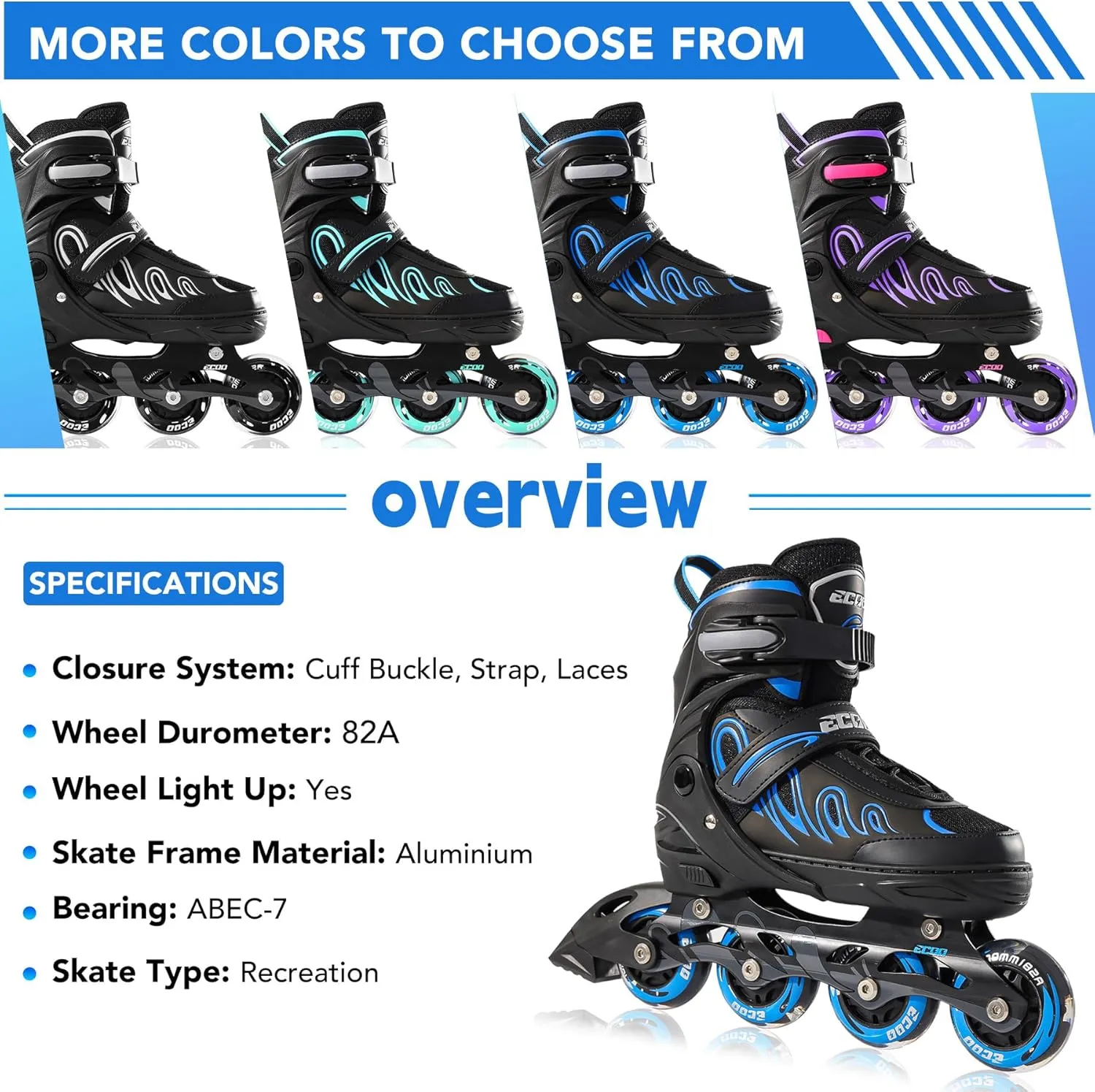 Inline Skates for Girls and Boys Ages 5-8 8-12 Light up Wheels, Adjustable Size Roller Skates Blades Kids Adult Women Outdoor