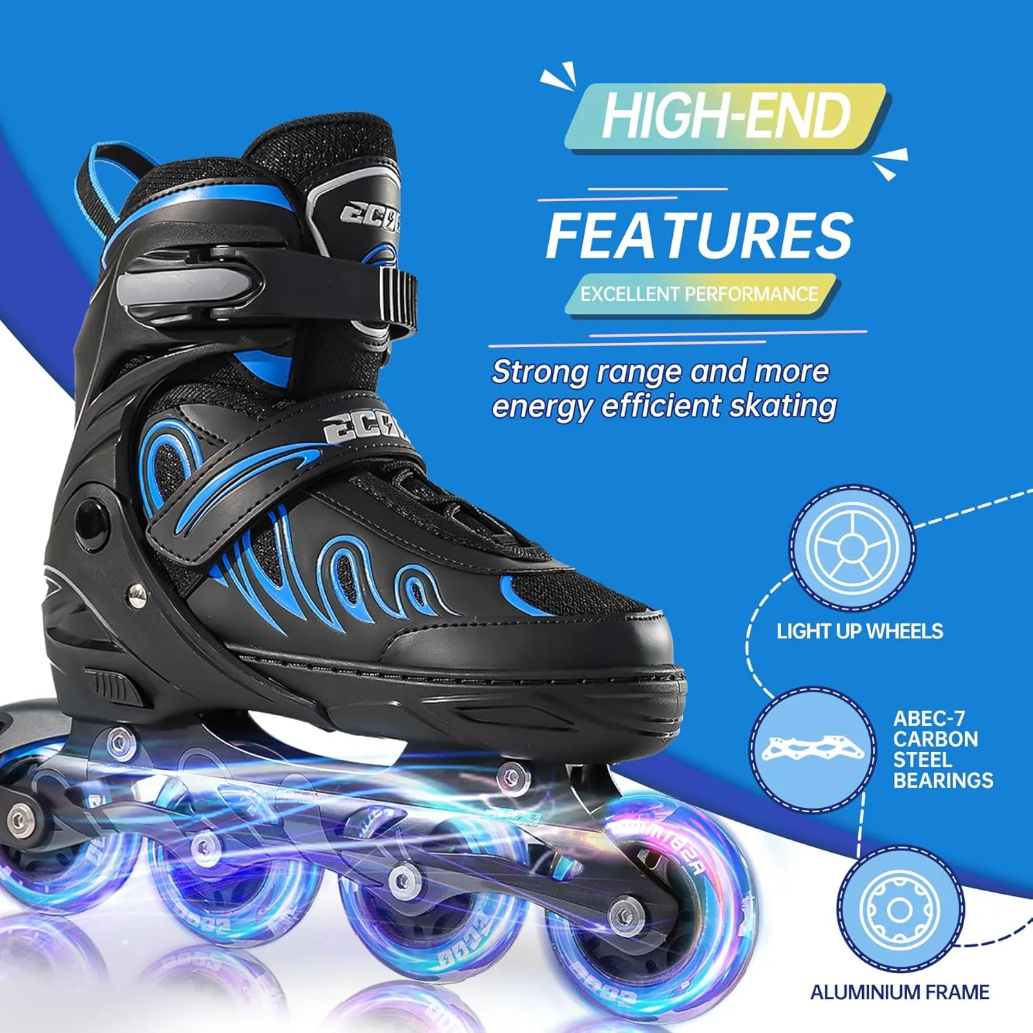 Inline Skates for Girls and Boys Ages 5-8 8-12 Light up Wheels, Adjustable Size Roller Skates Blades Kids Adult Women Outdoor