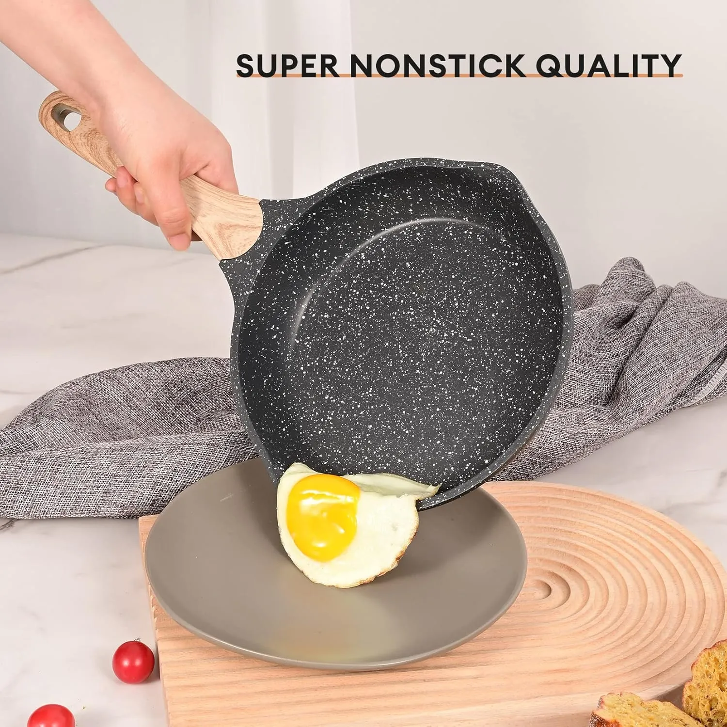 JEETEE Pots and Pans Set Nonstick 23pcs, Healthy Kitchen Cookware Sets, Induction Cooking Set W/Gray Granite Stone Frying Pans, Saucepans, Saut Pan, Griddle Pan & Crepe Pan (PFOA Free)