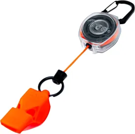 KEY-BAK Secure Safe 24" Retractable Keychain with built-in LOUD Fox40 Emergency Whistle, Carabiner Clip - Retract 4oz & Holds Up To 5 Keys - Clear Case/Orange Cord