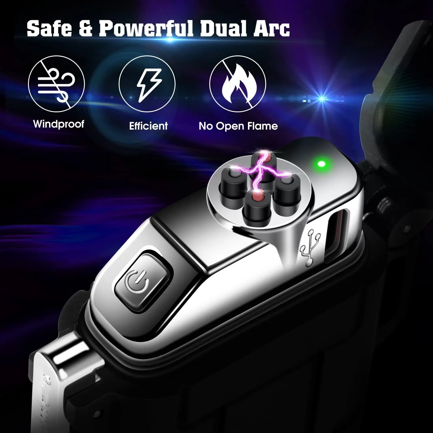 LcFun Electric Plasma Lighter - Windproof, Waterproof, USB Rechargeable with Emergency Whistle for Hiking, Camping, Outdoor, Survival, Tactical, EDC Gear (Black)