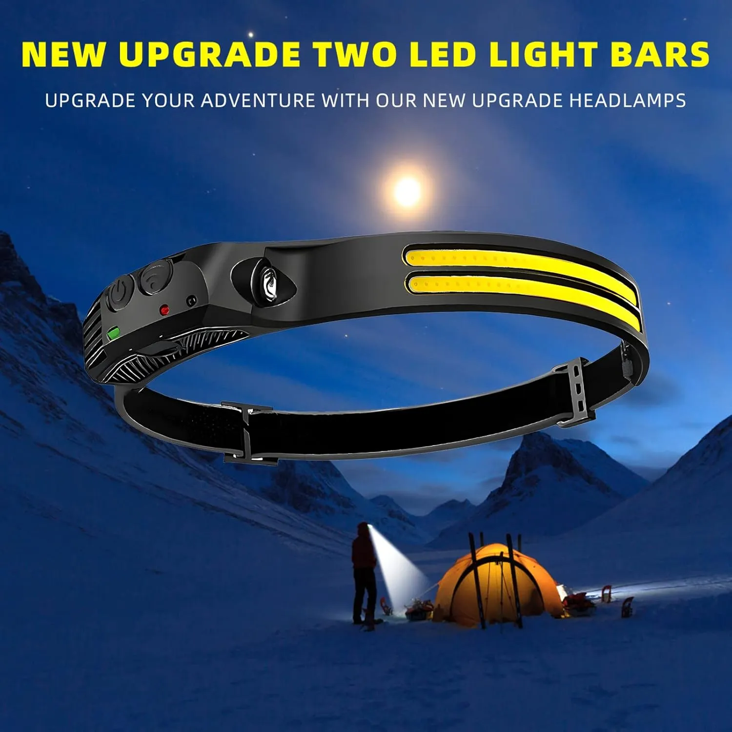 LED Headlamp Rechargeable 2PCS - 230 COB Super Bright Head Lights for Forehead, Hard hat Light for Adults, USB C Headband Flashlight for Work, Hiking, Running, Camping Essentials Gear