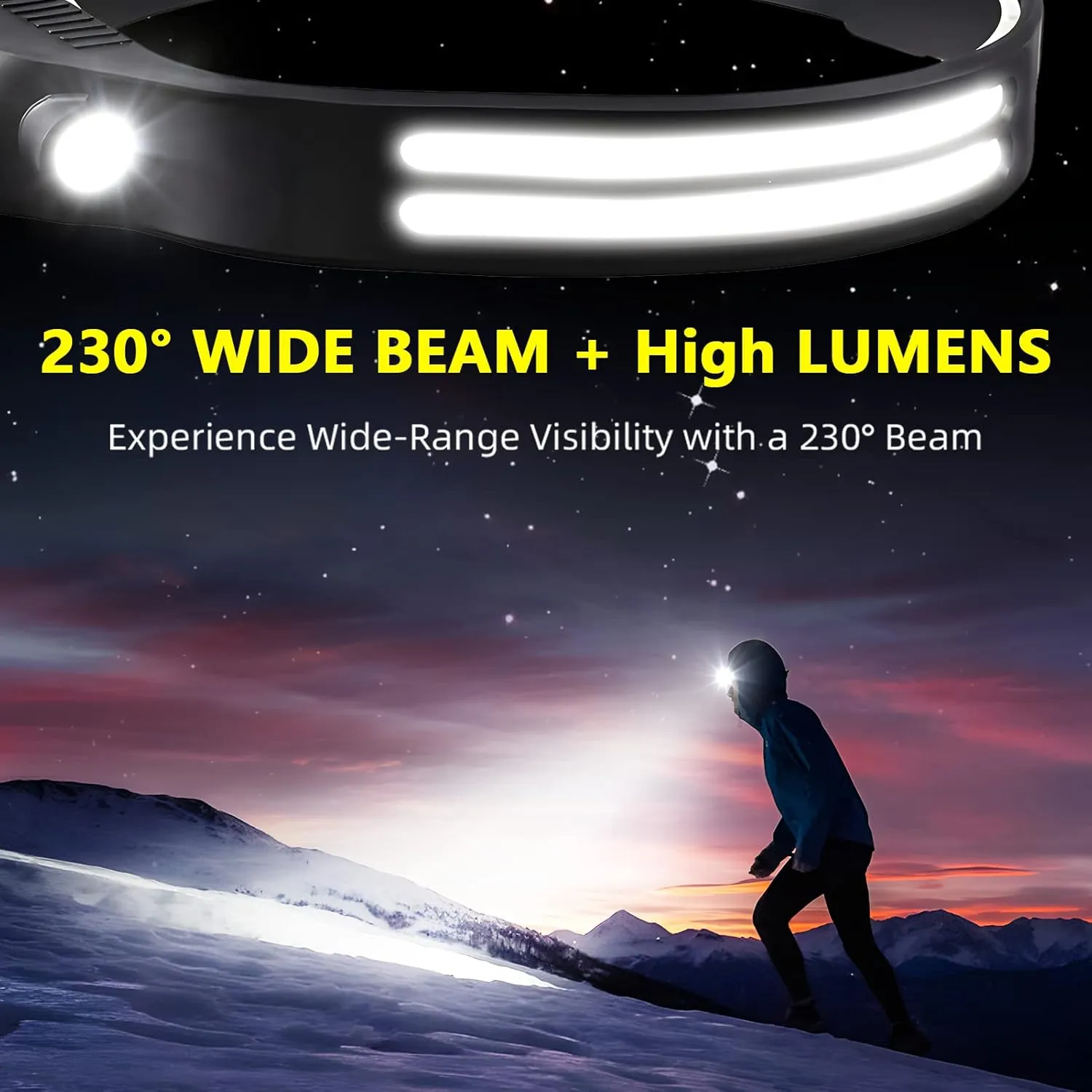 LED Headlamp Rechargeable 2PCS - 230 COB Super Bright Head Lights for Forehead, Hard hat Light for Adults, USB C Headband Flashlight for Work, Hiking, Running, Camping Essentials Gear