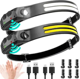 LED Headlamp Rechargeable 2PCS - 230 COB Super Bright Head Lights for Forehead, Hard hat Light for Adults, USB C Headband Flashlight for Work, Hiking, Running, Camping Essentials Gear