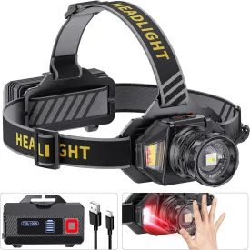 LED Headlamp Rechargeable2000 High Lumens Head Lamp with 12 Modes & 90H Long Battery Life & Motion Sensor & IPX7 Waterproof,90 Adjustable Headlight for Outdoor Camping,Cycling,Hiking