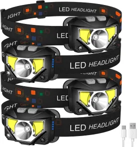 LHKNL Headlamp Flashlight,4-Pack Lumen Ultra Bright LED Rechargeable Headlight with White Red Light,Waterproof Motion Sensor Head Lamp,8 Mode for Outdoor Camping Running Cycling Fishing