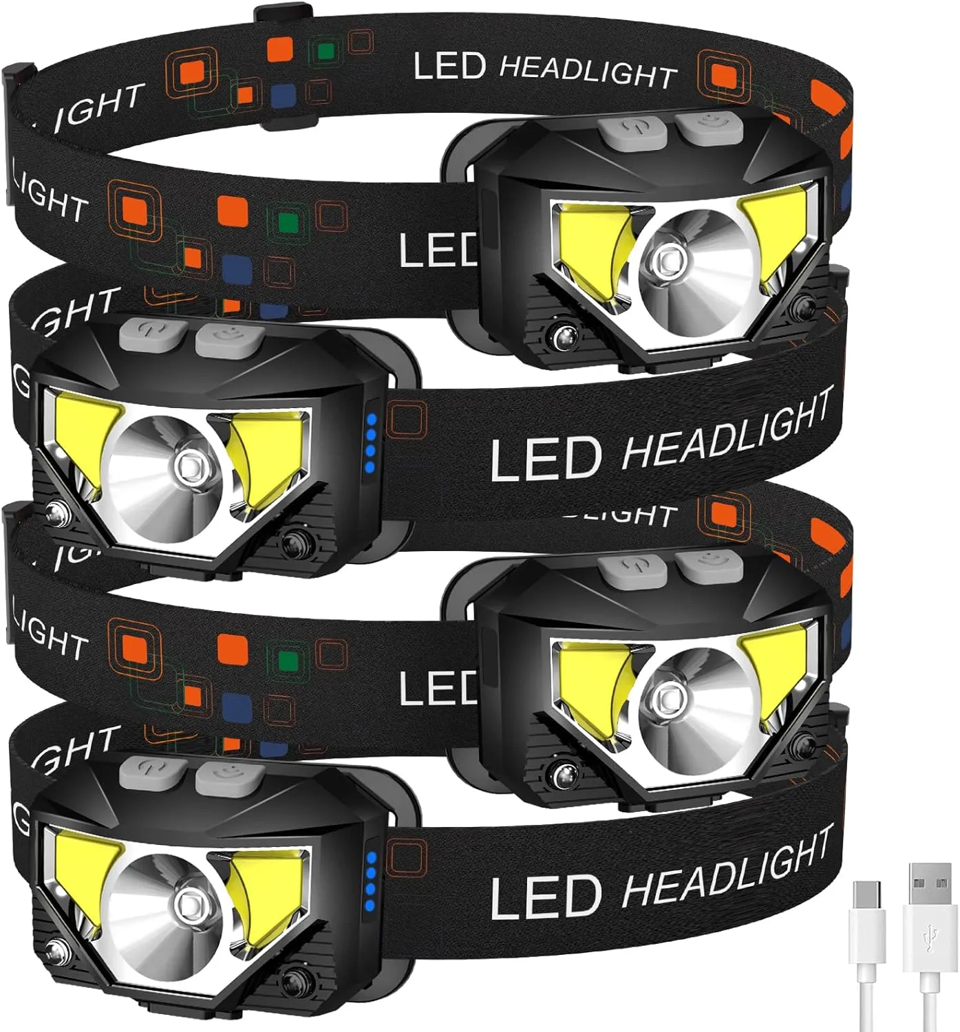 LHKNL Headlamp Flashlight,4-Pack Lumen Ultra Bright LED Rechargeable Headlight with White Red Light,Waterproof Motion Sensor Head Lamp,8 Mode for Outdoor Camping Running Cycling Fishing
