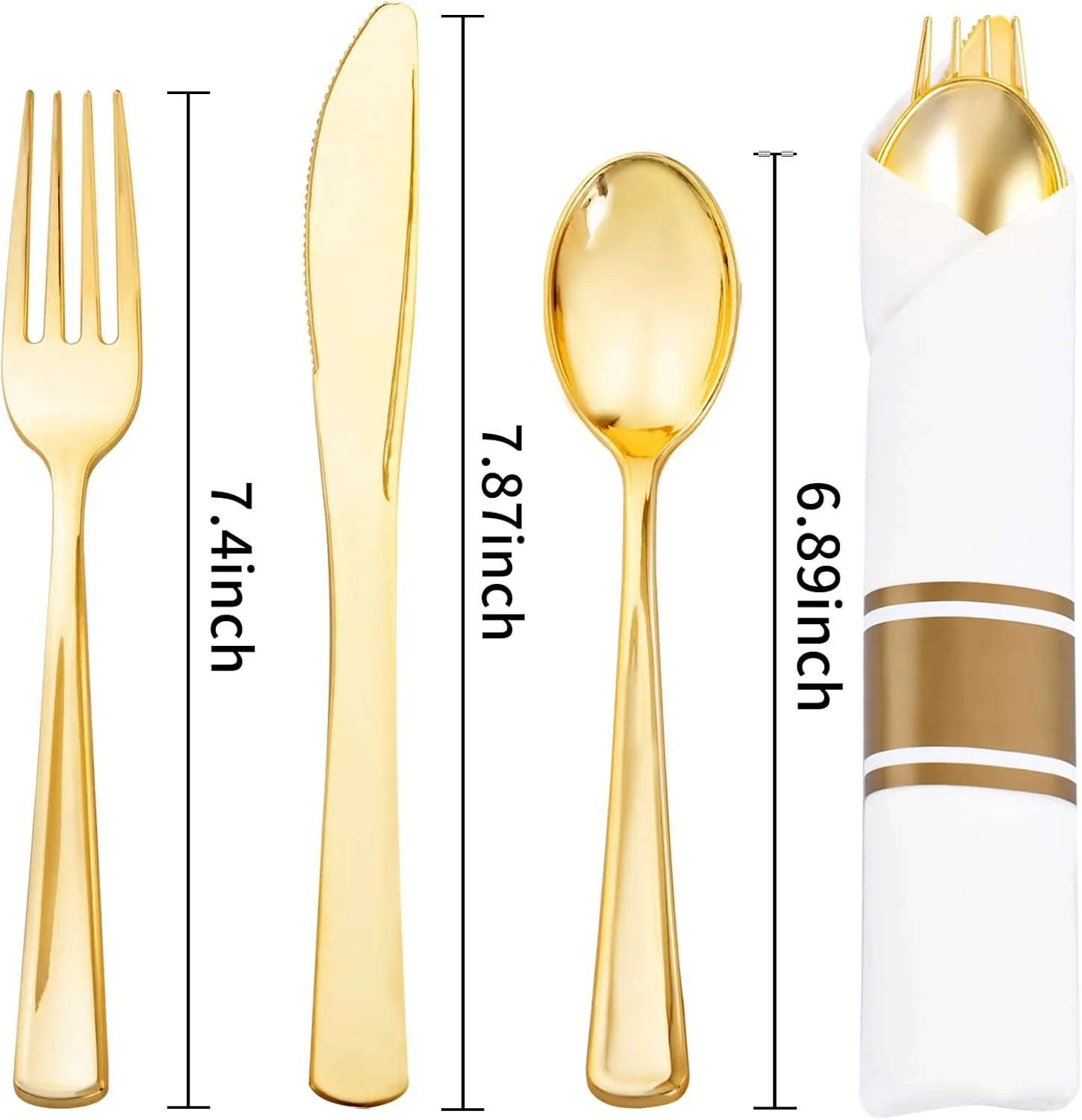 Liacere 100Pack Pre Rolled Gold Silverware and Napkin-Disposable Gold Plastic Utensils-Wrapped Plastic Cutlery Set with Napkin:100 Forks,100 Knives,100 Spoons,100 Napkins for Wedding&Thanksgiving