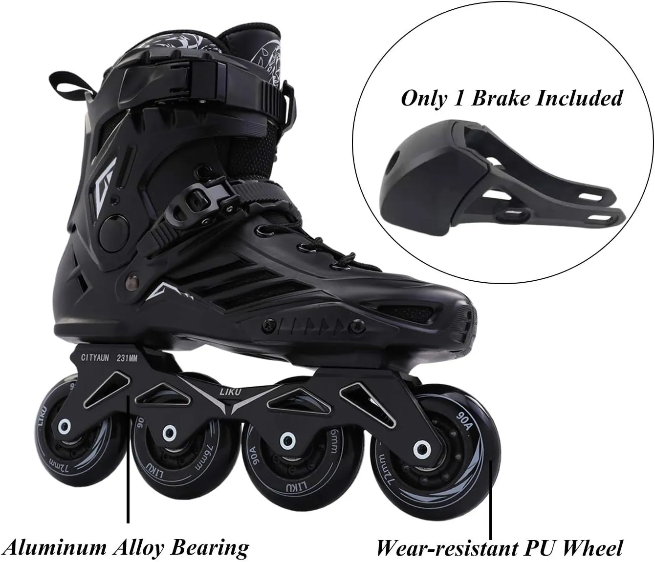 LIKU Black Professional Inline Skates Unisex
