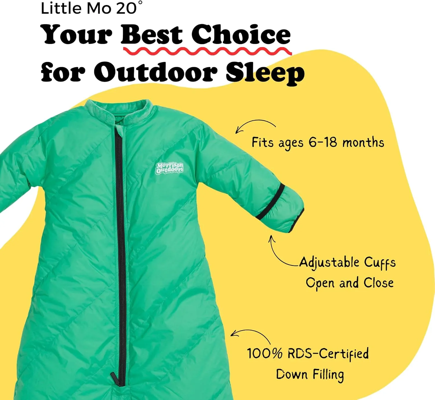 Little Mo 20 Down Baby Sleeping Bag (6-24 Months) The Warmest, Safest Ultralight Down Camping Sleeping Bag for Babies and Toddlers.
