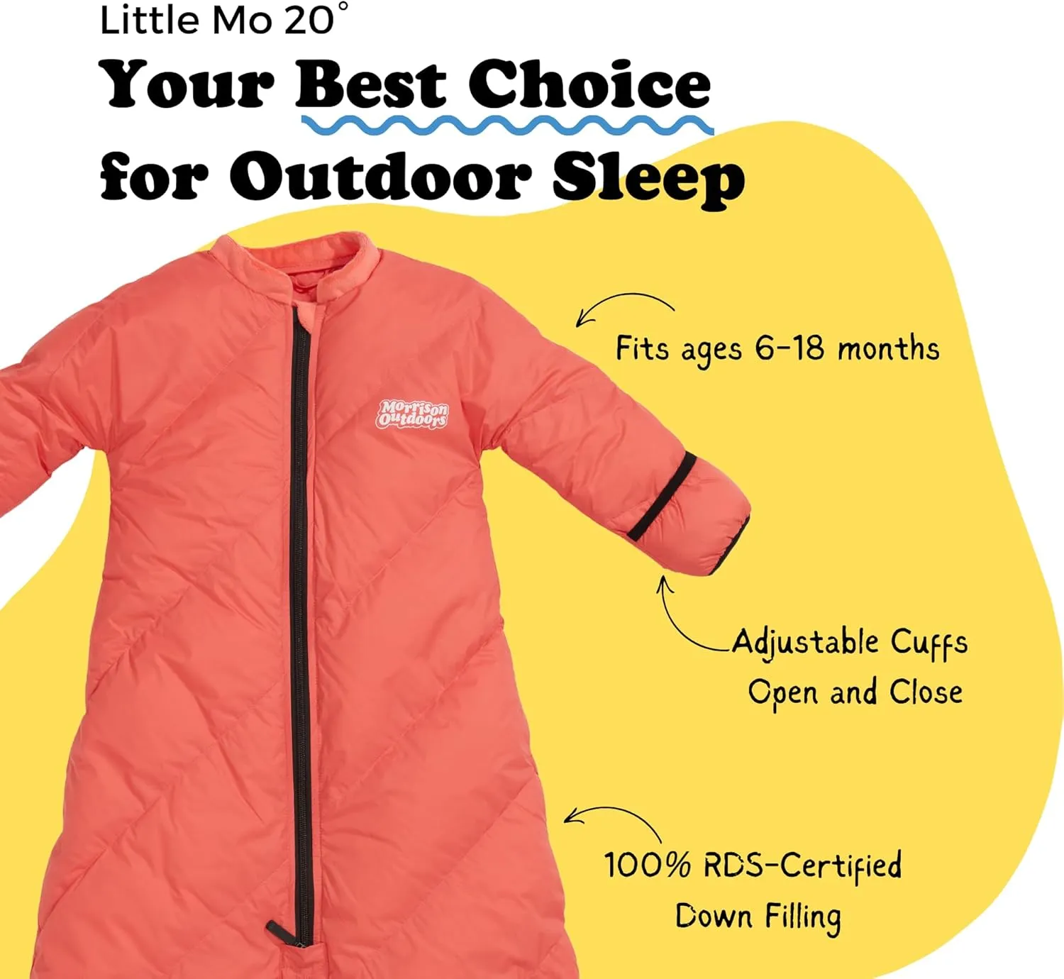 Little Mo 20 Down Baby Sleeping Bag (6-24 Months) The Warmest, Safest Ultralight Down Camping Sleeping Bag for Babies and Toddlers.