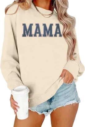 Mama Sweatshirt Women Mama Graphic Crewneck Sweatshirt Mom Gift Shirt Casual Long Sleeve Pullover Tops