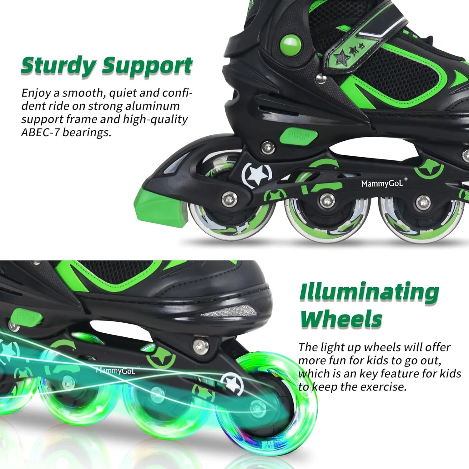 MammyGol Adjustable Inline Skates for Kids Boys Girls Youth with Light up Wheels