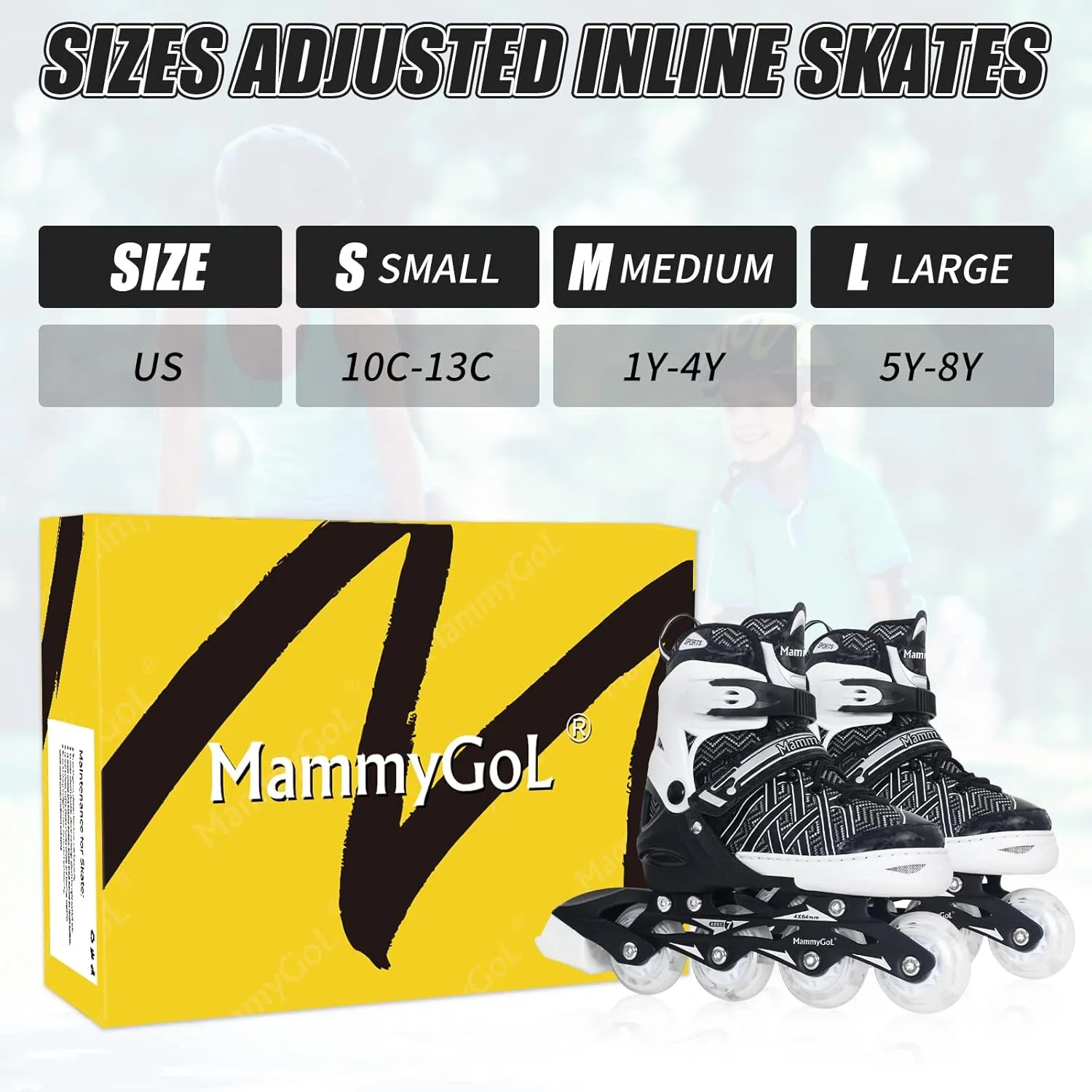 MammyGol Adjustable Inline Skates for Kids,Roller Skates with Featuring All Illuminating Wheels - Beginner Skates for Girls and Boys,Youth Teens