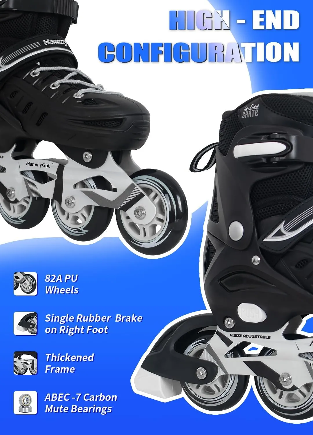 MammyGol Adults Adjustable Inline Skates, Safe and Durable Roller Skates with Giant Wheels, High Performance Professional Skates for Men Women Youth