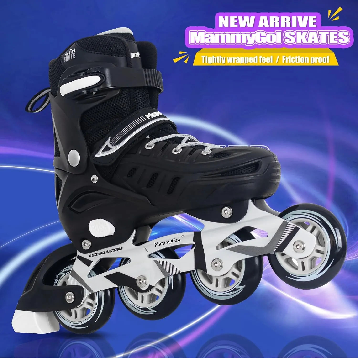 MammyGol Adults Adjustable Inline Skates, Safe and Durable Roller Skates with Giant Wheels, High Performance Professional Skates for Men Women Youth