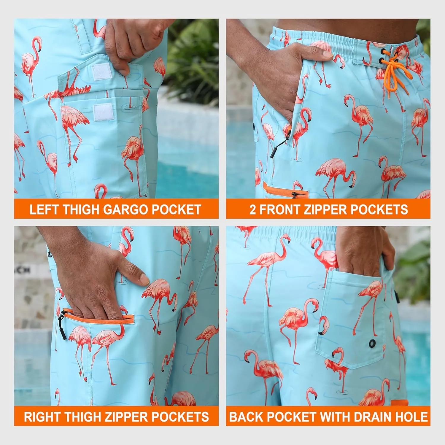 Mens Board Shorts with Compression Liner 9 Inseam Quick Dry Swimwear Bathing Suit Swim Trunks with 4 Pocket