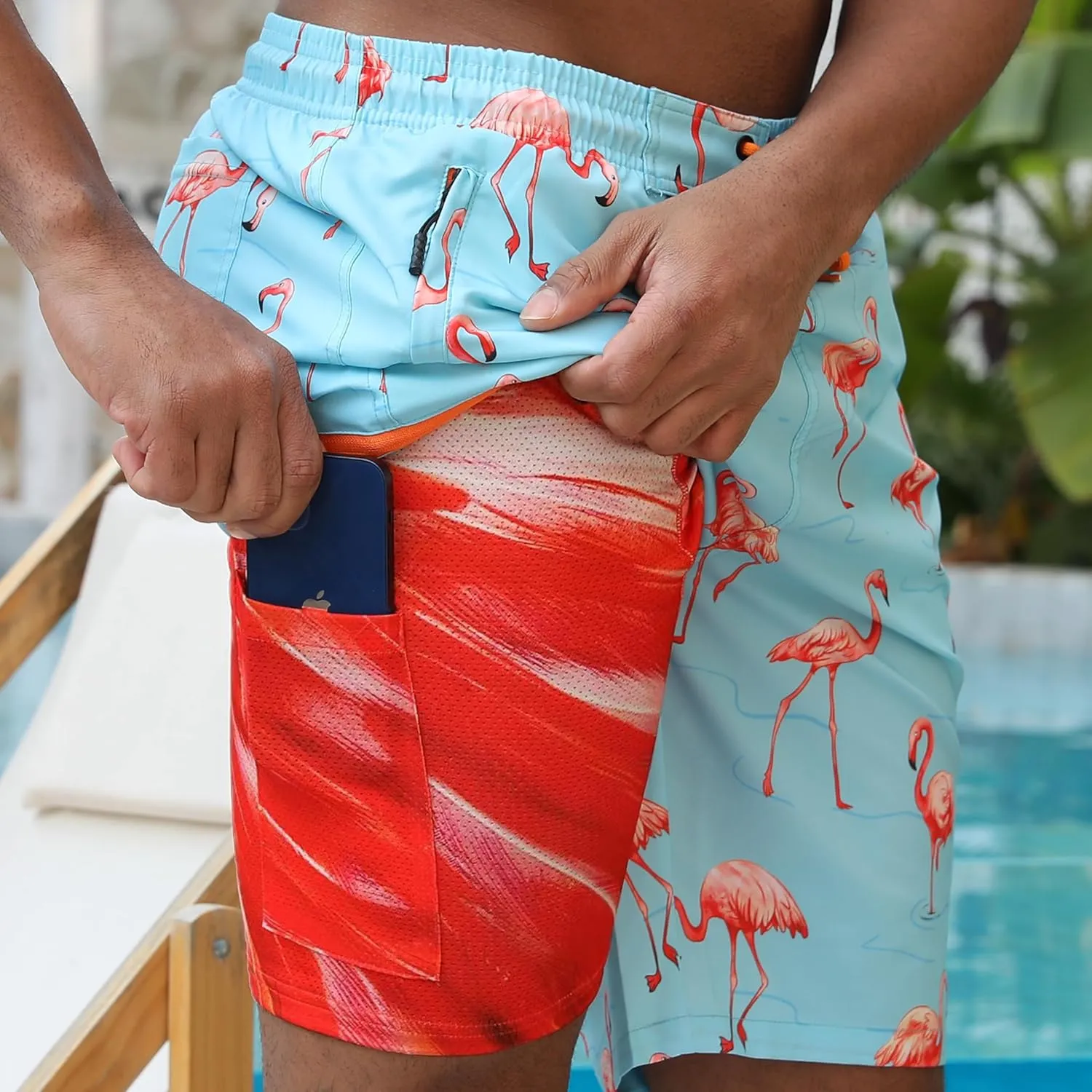 Mens Board Shorts with Compression Liner 9 Inseam Quick Dry Swimwear Bathing Suit Swim Trunks with 4 Pocket