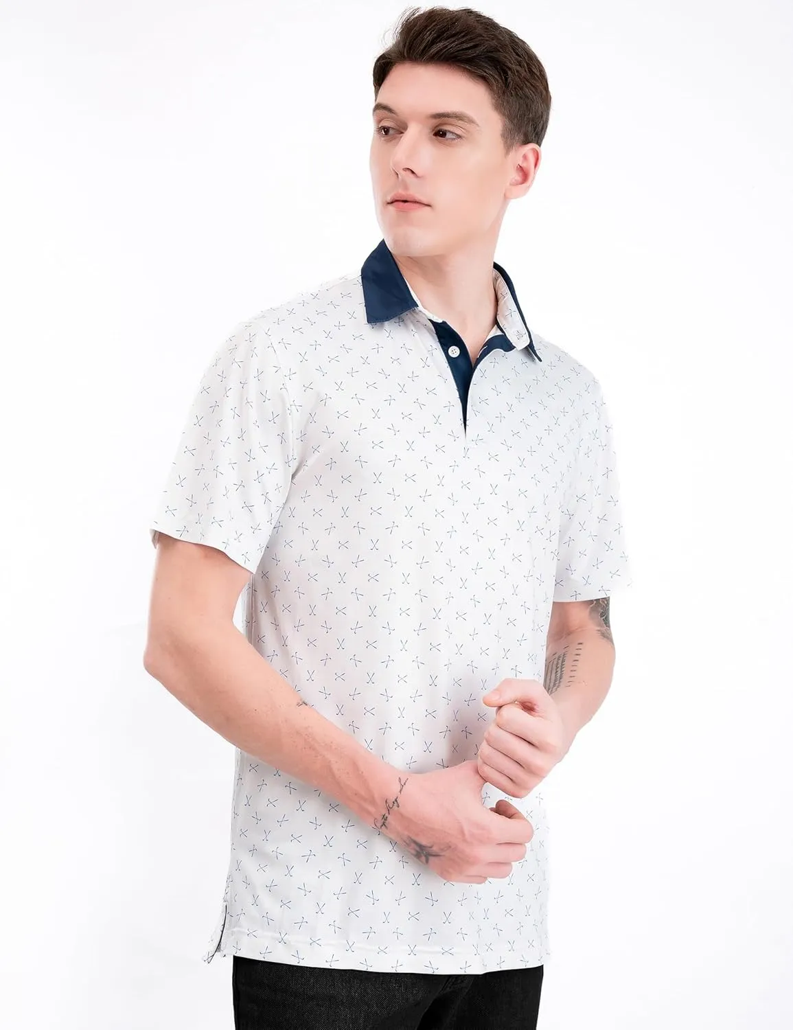 Men's Golf Shirts Short Sleeve Moisture Wicking Print Patterns Collared Performance Polo Golf Shirts for Men Dry Fit