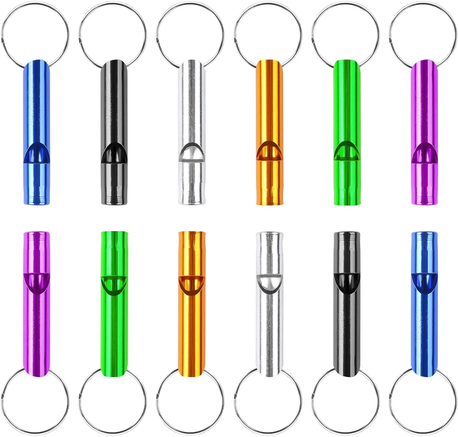 MIDELONG 12 pcs Emergency Whistle with Key Chain, Aluminum Extra Loud Safety Survival Whistle Keychain for Outdoor Sports Camping Hiking Boating Hunting, 6 Colors