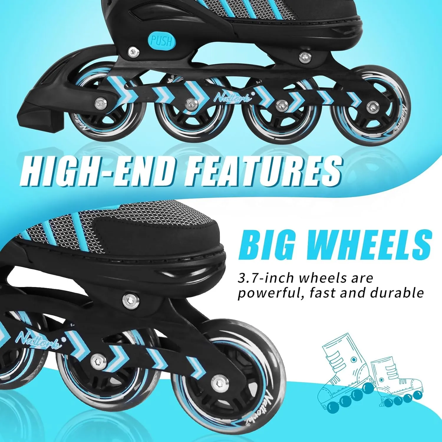 Nattork Adjustable Inline Skates for Adults and Teens, Outdoor & Indoor Blades Roller Skates for Boys, Beginners