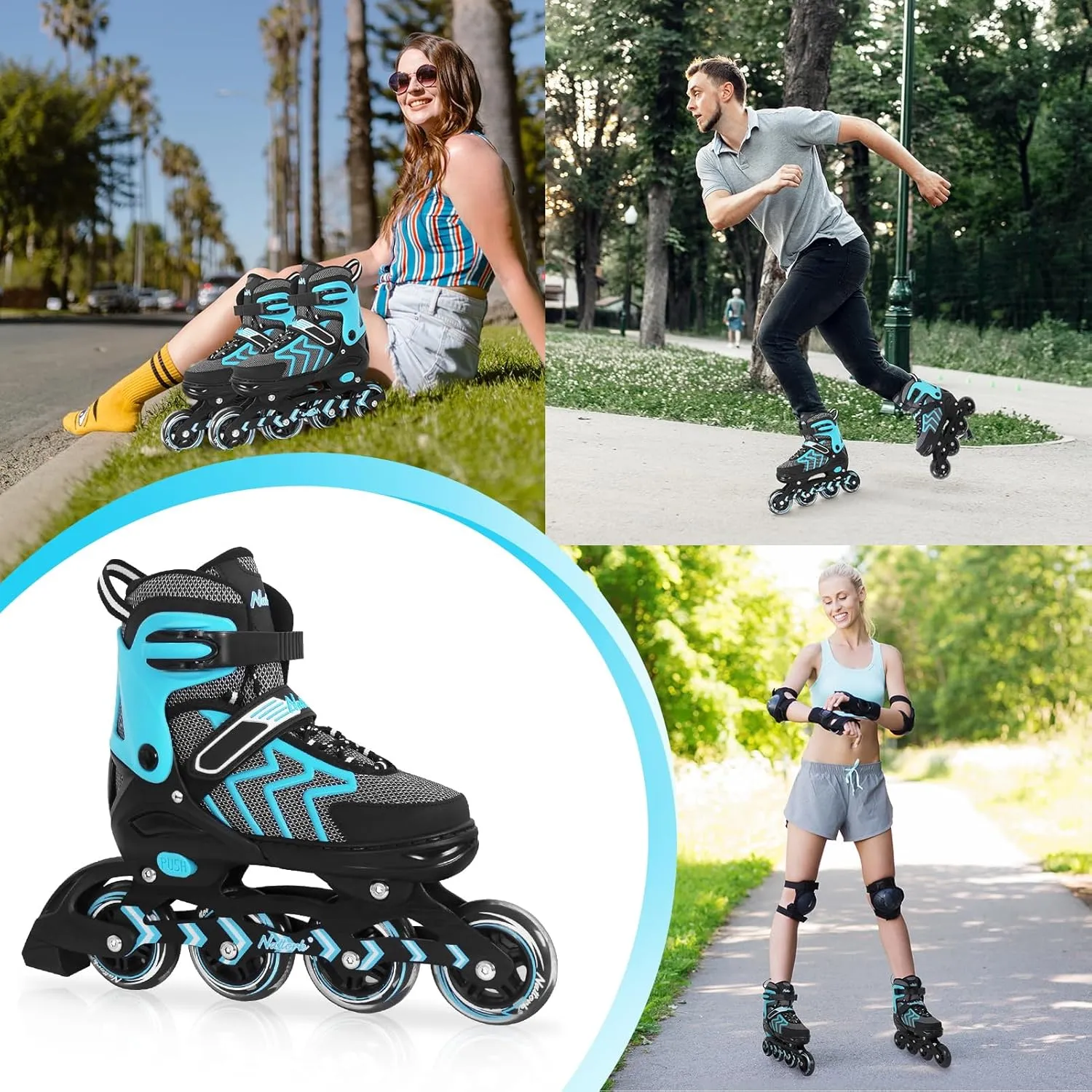 Nattork Adjustable Inline Skates for Adults and Teens, Outdoor & Indoor Blades Roller Skates for Boys, Beginners