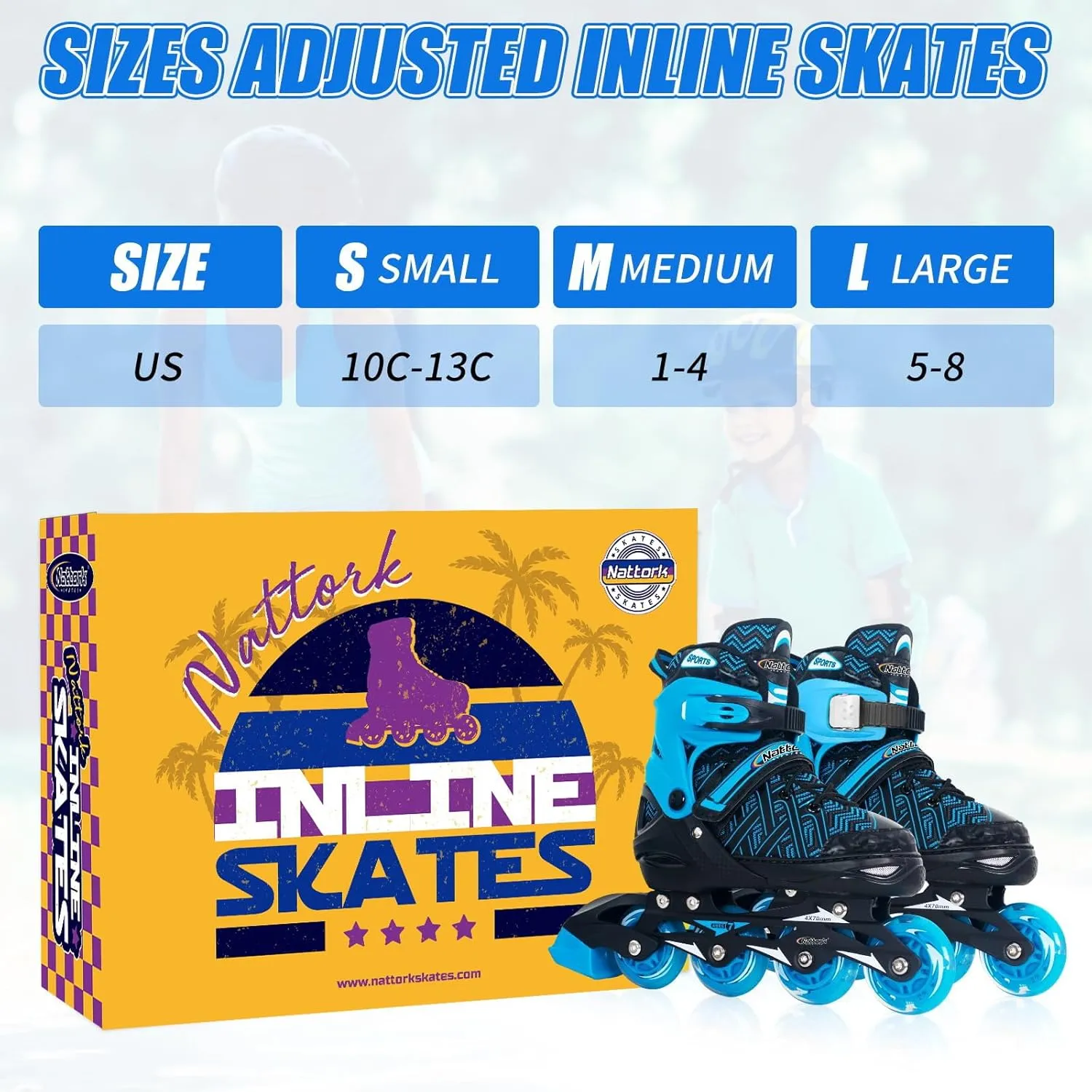 Nattork Adjustable Inline Skates for Kids Boys & Girls, Blue Black Red with Light up Wheels, Youth Blade Roller Skating for Beginners Ages 3-15