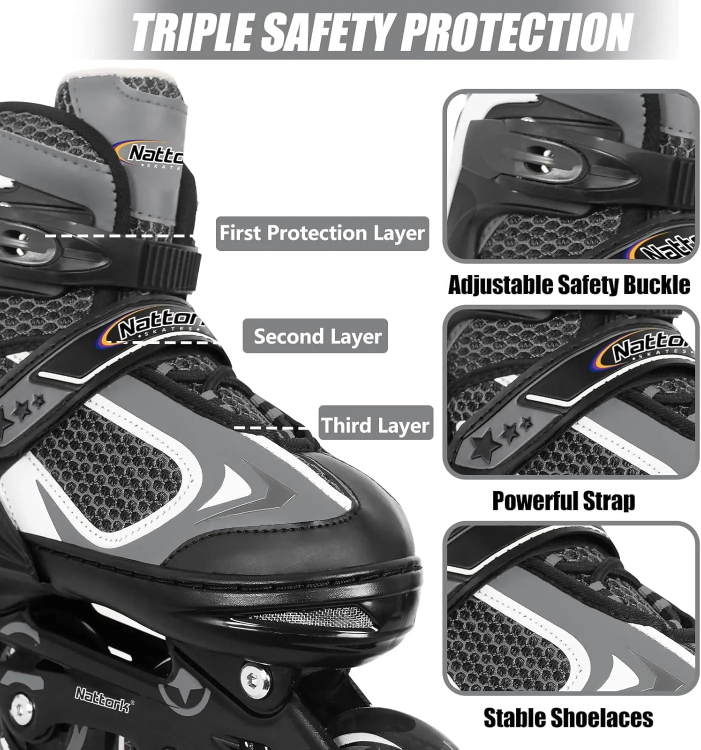 Nattork Blade Roller Skates for Boys with Light Up Wheel, Outdoor & Indoor Illuminating Black Inline Skates for Boys Little Kids Toddler Ages 5-8 4 5 6, Beginners