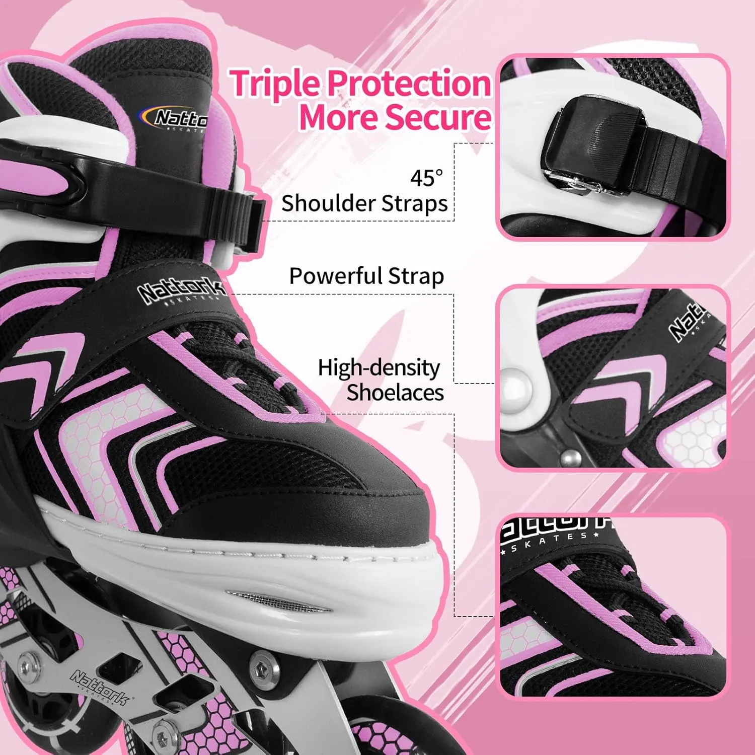 Nattork Inline Skates for Girls and Boys with Full Light up Wheels, Adjustable Beginner Roller Skates for Kids Youth Purple Pink Blue Black