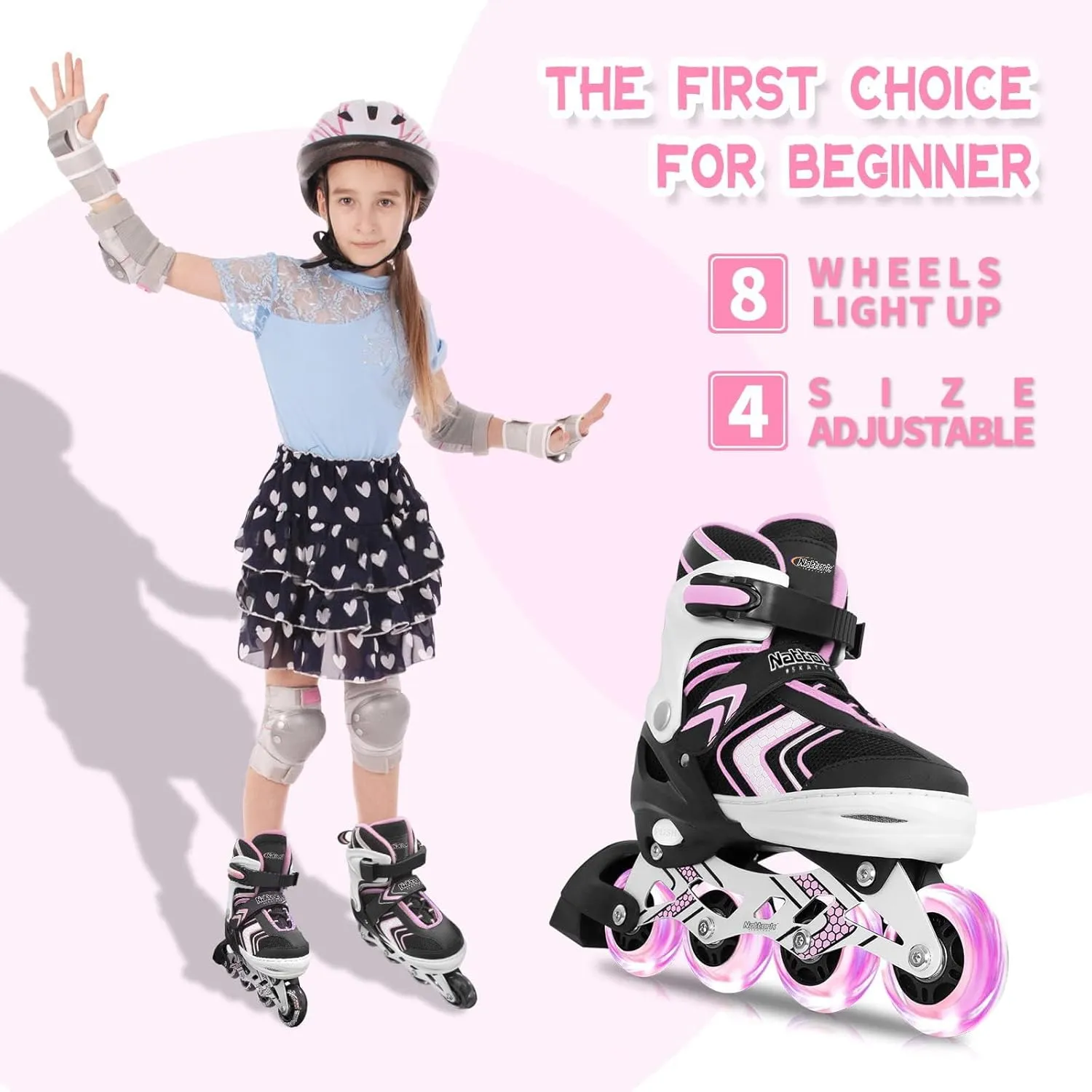 Nattork Inline Skates for Girls and Boys with Full Light up Wheels, Adjustable Beginner Roller Skates for Kids Youth Purple Pink Blue Black