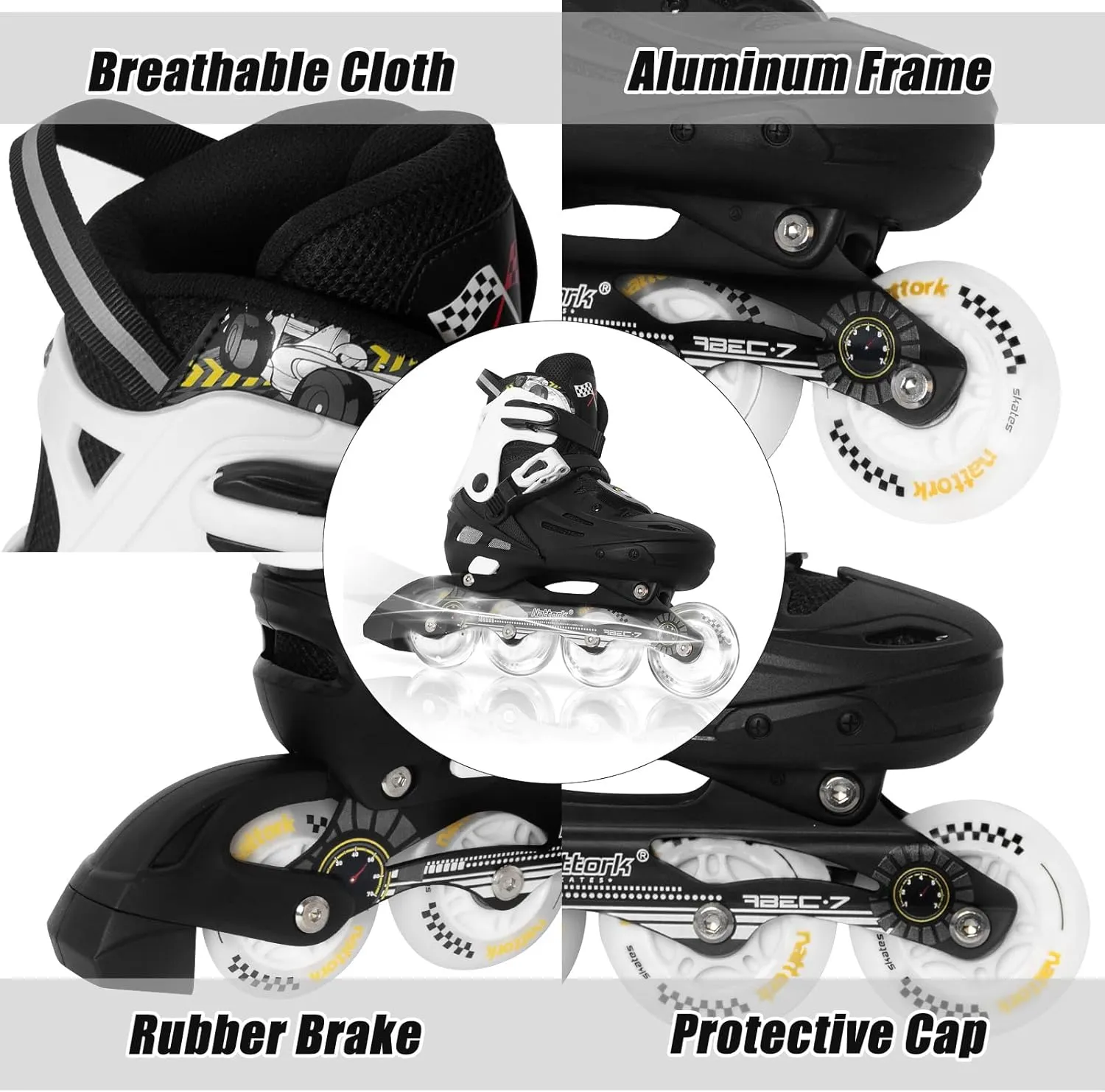 Nattork Kids Inline Skates Adjustable Light up Wheels Blades Roller for Boys Girls- TeenYouth Age 6-12 - Cool Racing Car Decorations Indoor Outdoor Birthday Gift for Son and Grandson