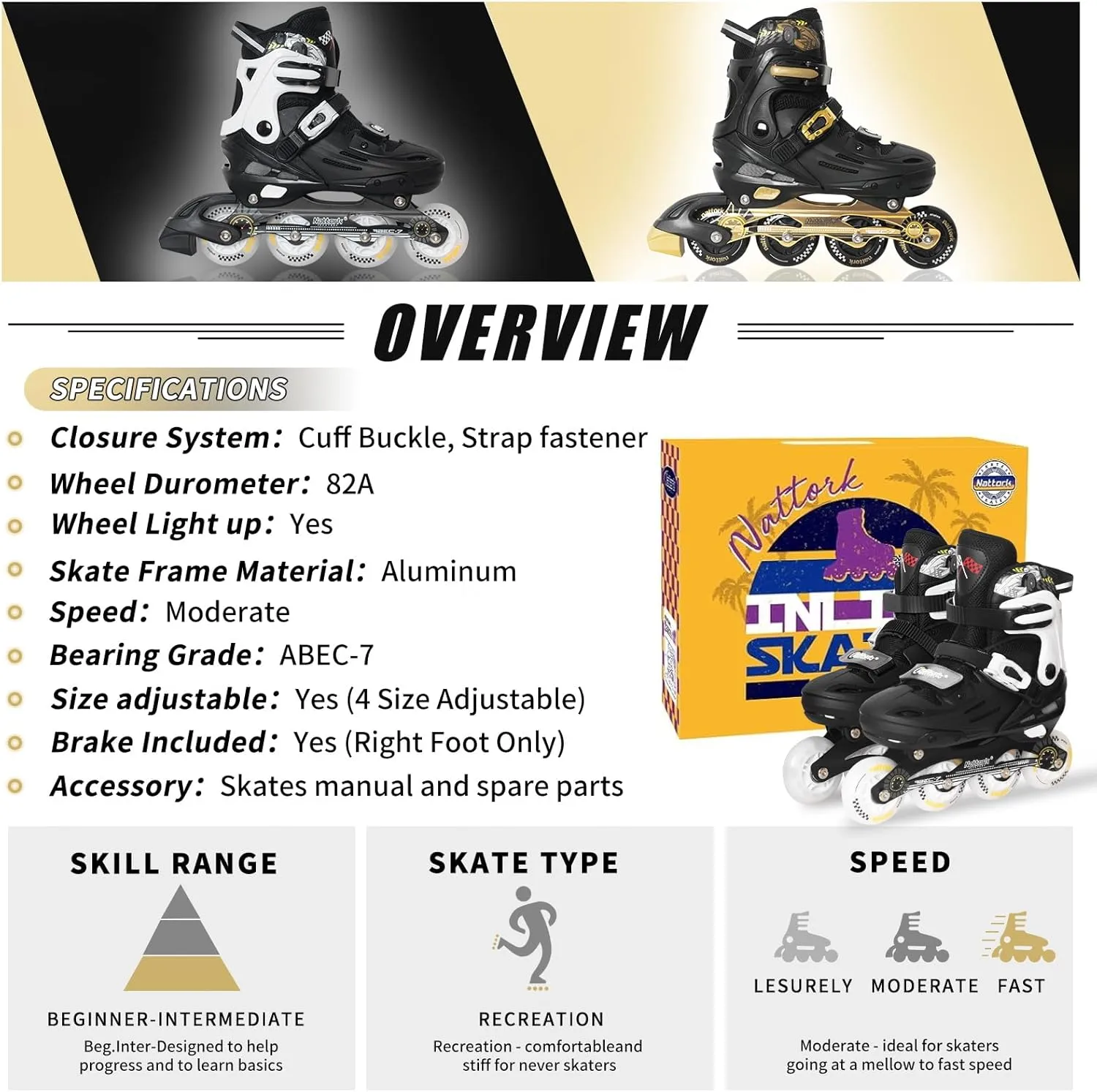 Nattork Kids Inline Skates Adjustable Light up Wheels Blades Roller for Boys Girls- TeenYouth Age 6-12 - Cool Racing Car Decorations Indoor Outdoor Birthday Gift for Son and Grandson