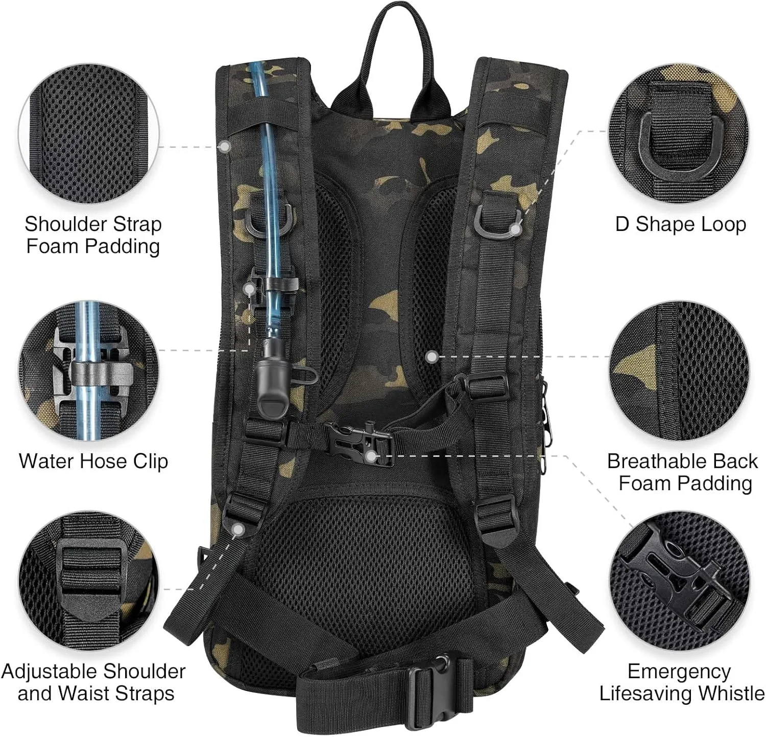 NOOLA 3L Hydration Backpack, Water Backpack with TPU Water Bladder, Tactical Hydration Pack for Men Women, Molle Water Backpack for Hiking, Biking, and Hunting