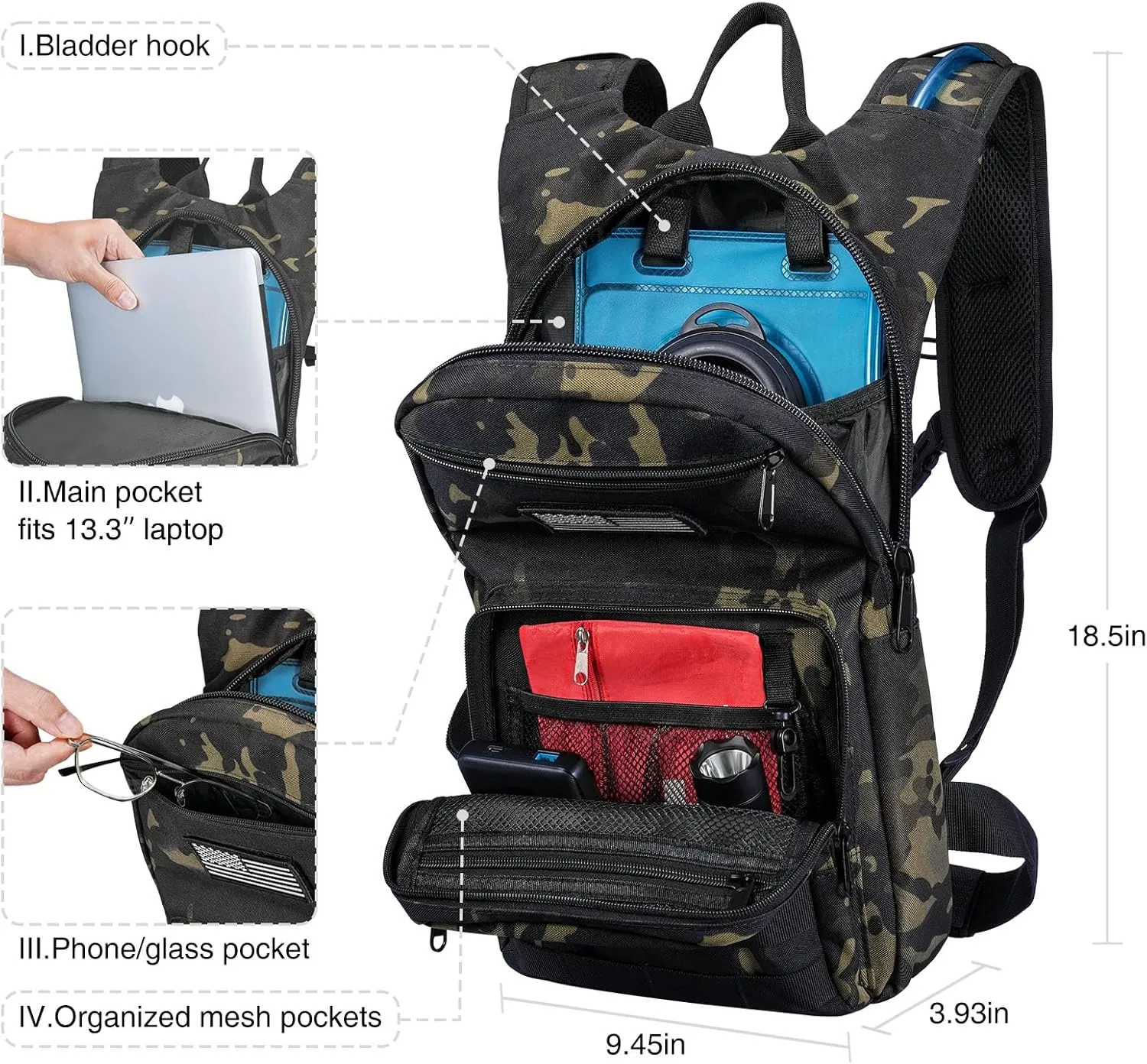 NOOLA 3L Hydration Backpack, Water Backpack with TPU Water Bladder, Tactical Hydration Pack for Men Women, Molle Water Backpack for Hiking, Biking, and Hunting