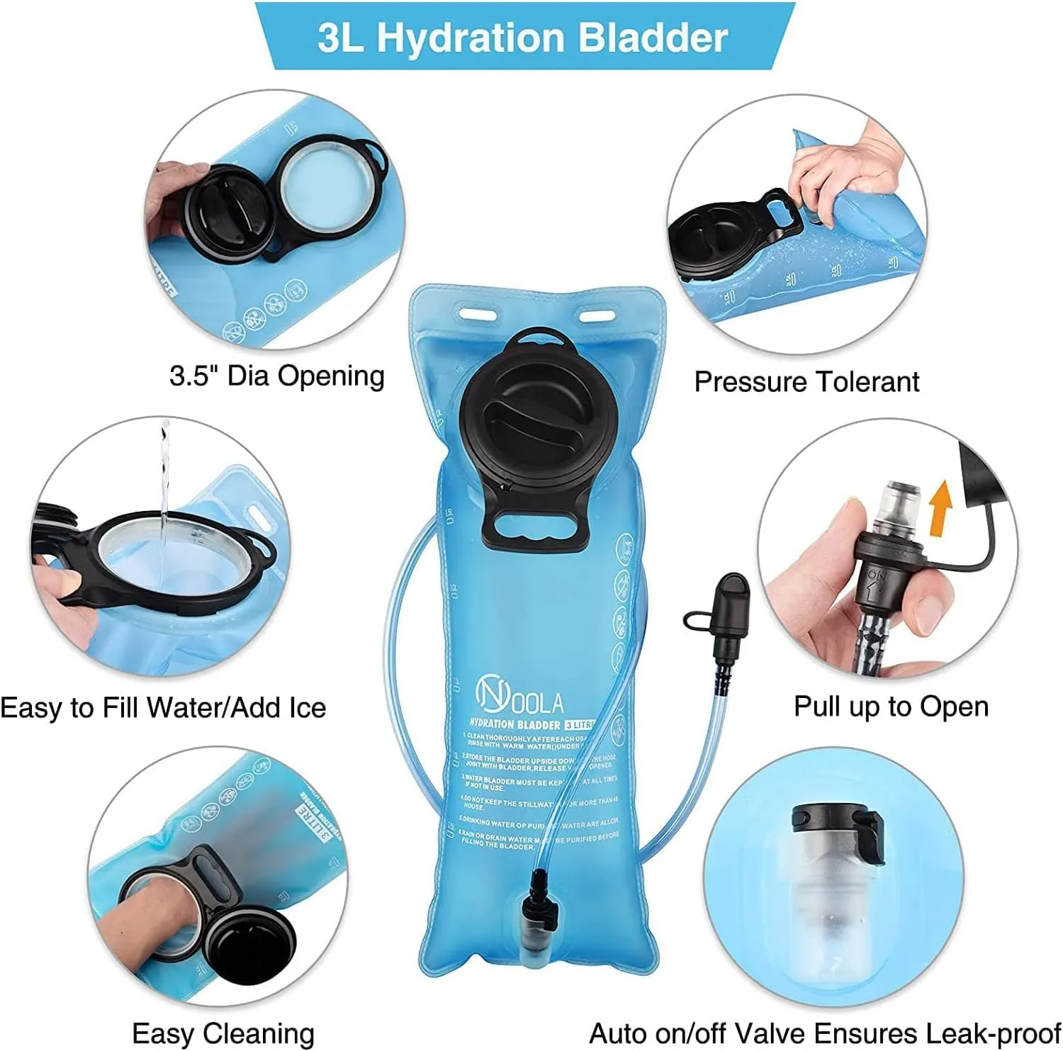 NOOLA 3L Hydration Backpack, Water Backpack with TPU Water Bladder, Tactical Hydration Pack for Men Women, Molle Water Backpack for Hiking, Biking, and Hunting