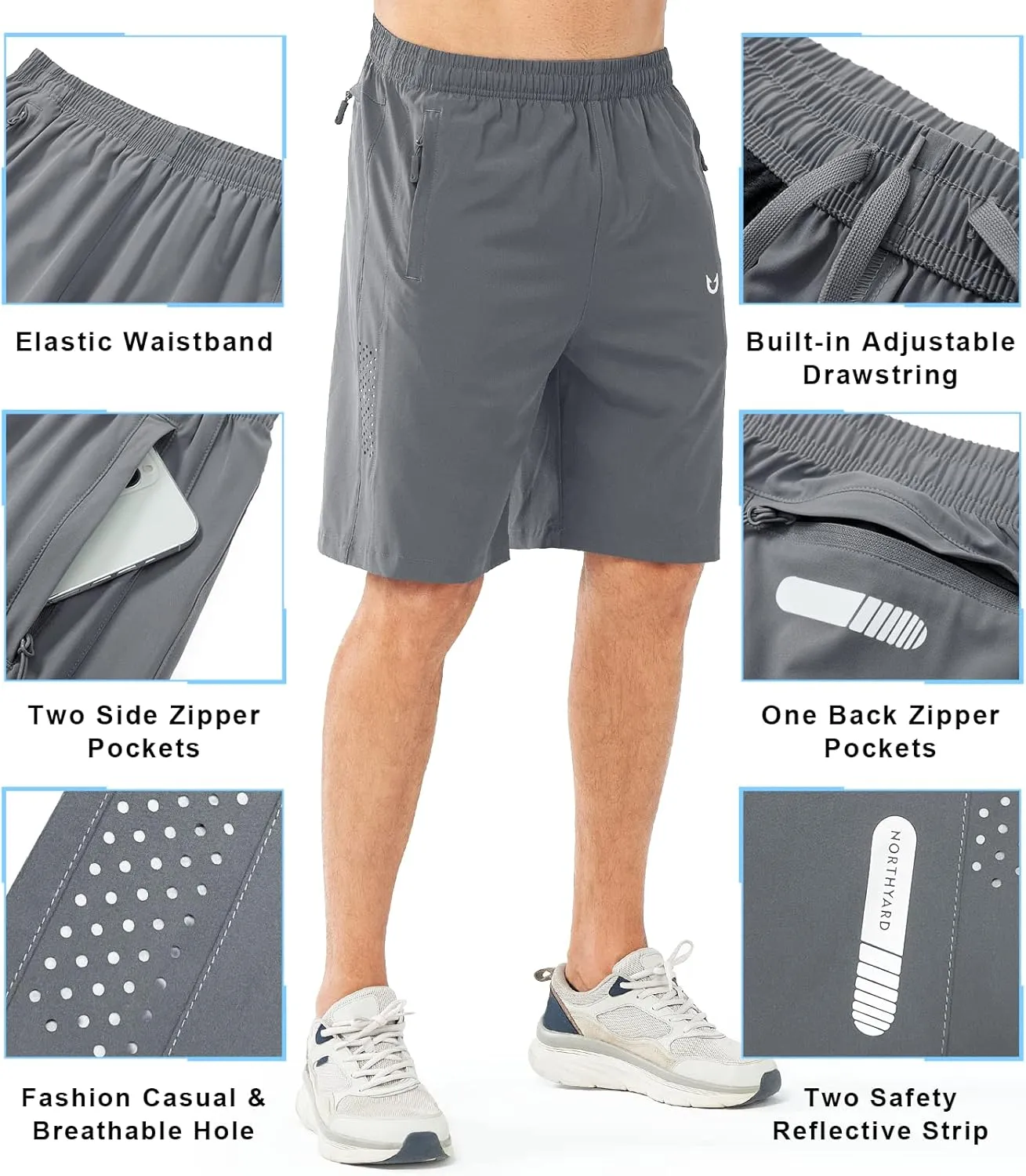 NORTHYARD Men's Athletic Running Shorts Quick Dry Workout Shorts 7"/ 5"/ 9" Lightweight Sports Gym Basketball Tennis Hiking