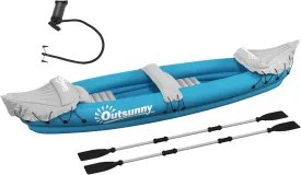 Outsunny K2 Kayak, 2 Person Inflatable Kayak, Includes Paddles, Aluminum Oars, Repair Kit, Portable Tandem Blow Up Boat, Blue