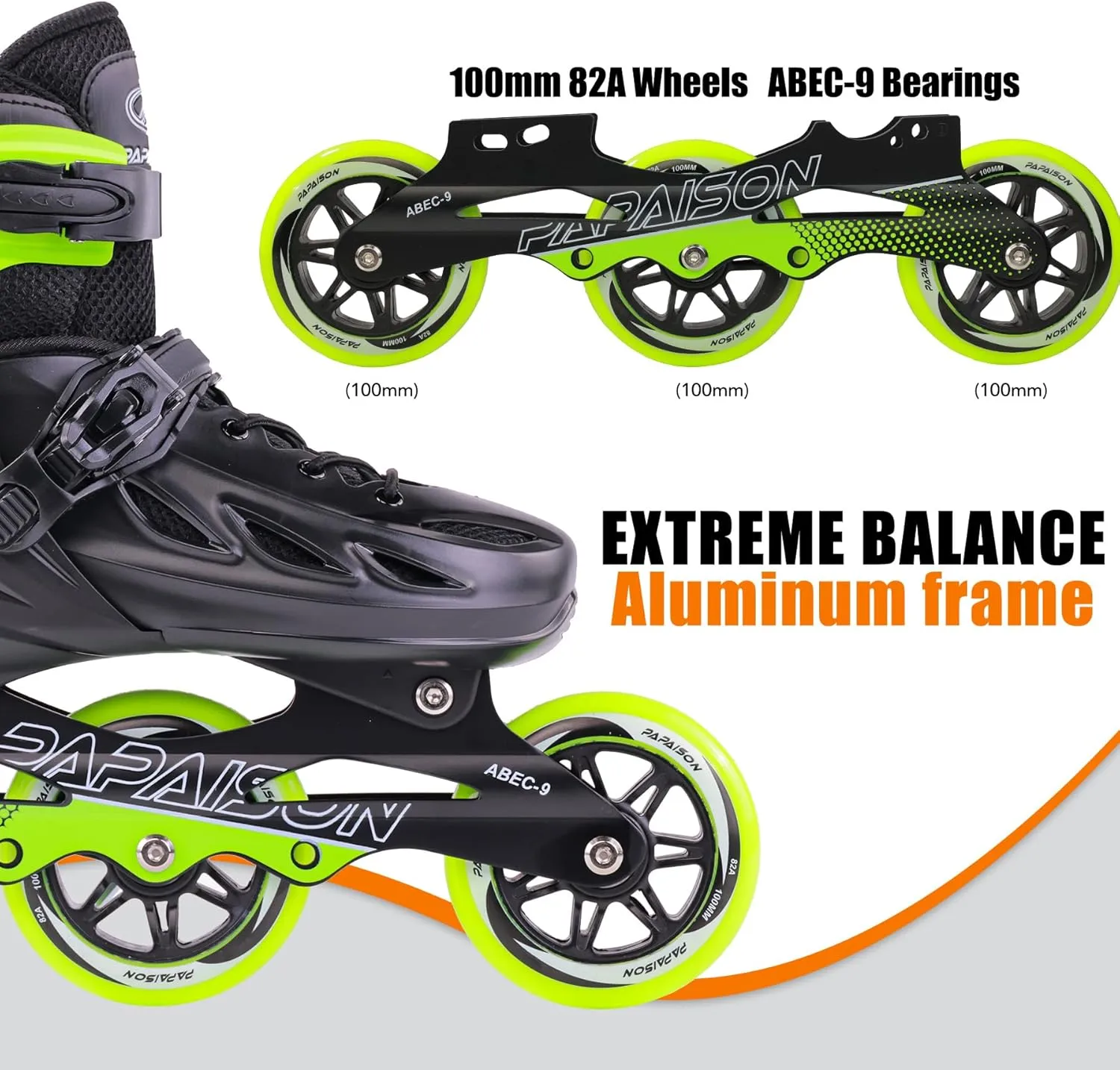 PAPAISON Adult Adjustable Inline Skates for Men Women with 3 100mm Wheels, Outdoor Blades Female Male Fitness Speed Racing Skates, Roller Skates for Teens Boys Girls