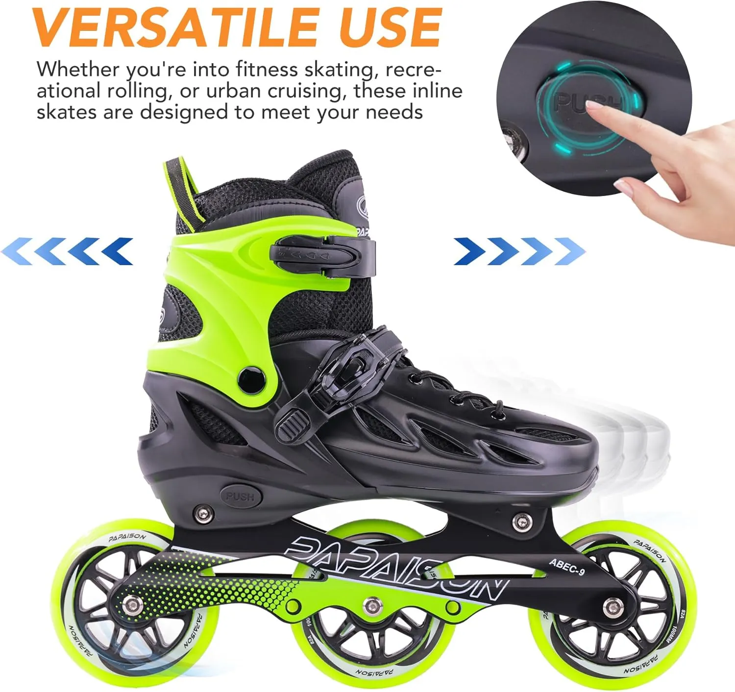 PAPAISON Adult Adjustable Inline Skates for Men Women with 3 100mm Wheels, Outdoor Blades Female Male Fitness Speed Racing Skates, Roller Skates for Teens Boys Girls