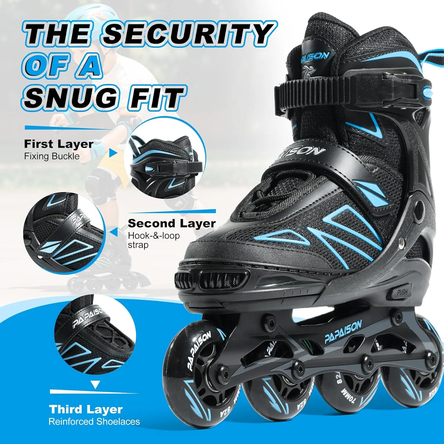 PAPAISON Boys Inline Skates Ages 5-8 8-12, Adjustable Size Beginner Roller Skates Blades for Kids Youth