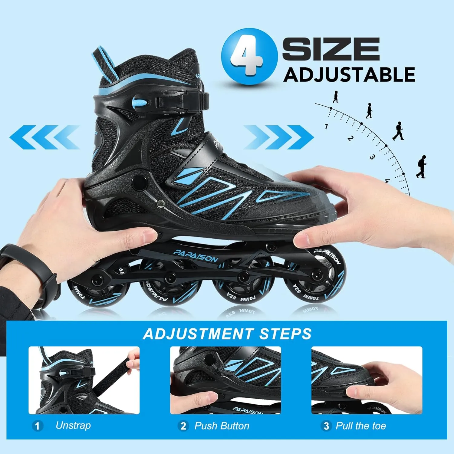 PAPAISON Boys Inline Skates Ages 5-8 8-12, Adjustable Size Beginner Roller Skates Blades for Kids Youth