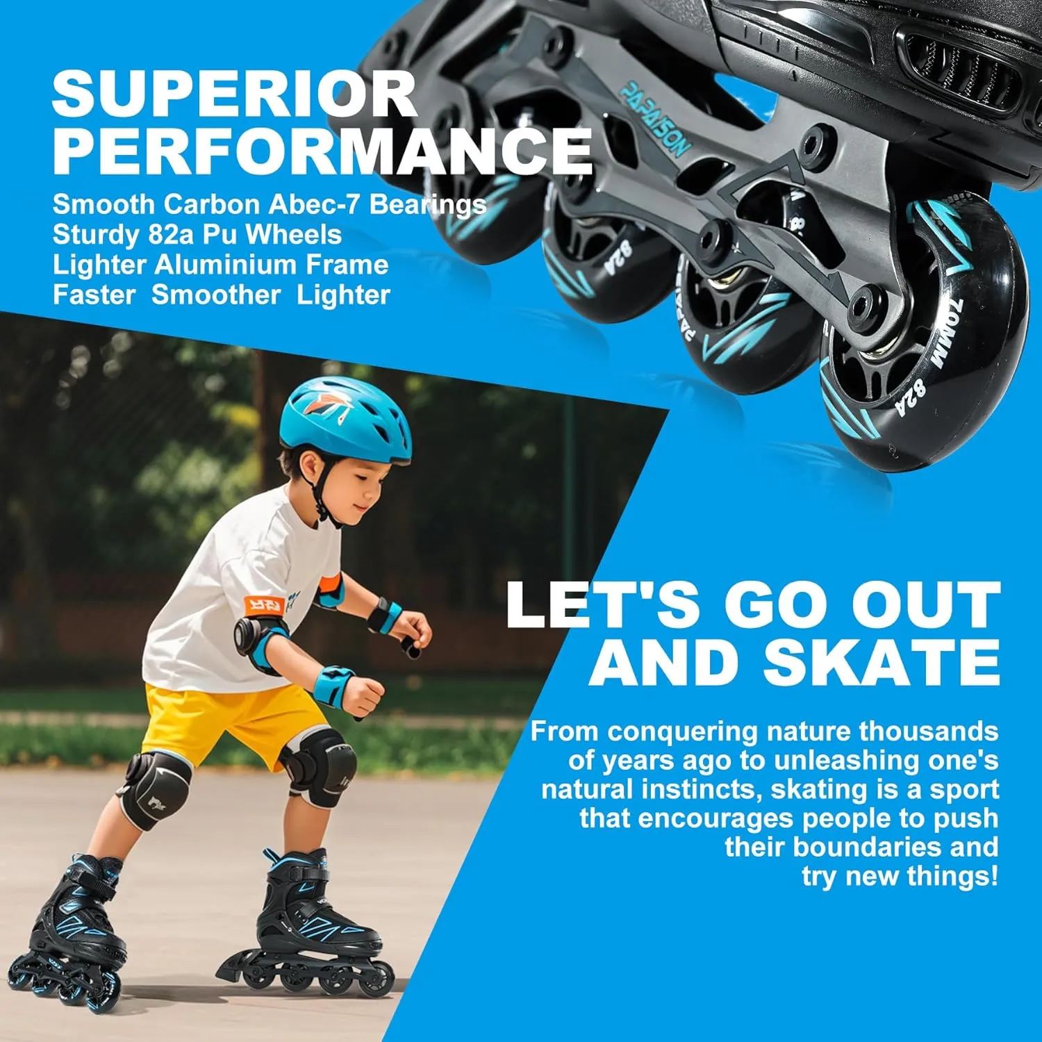PAPAISON Boys Inline Skates Ages 5-8 8-12, Adjustable Size Beginner Roller Skates Blades for Kids Youth