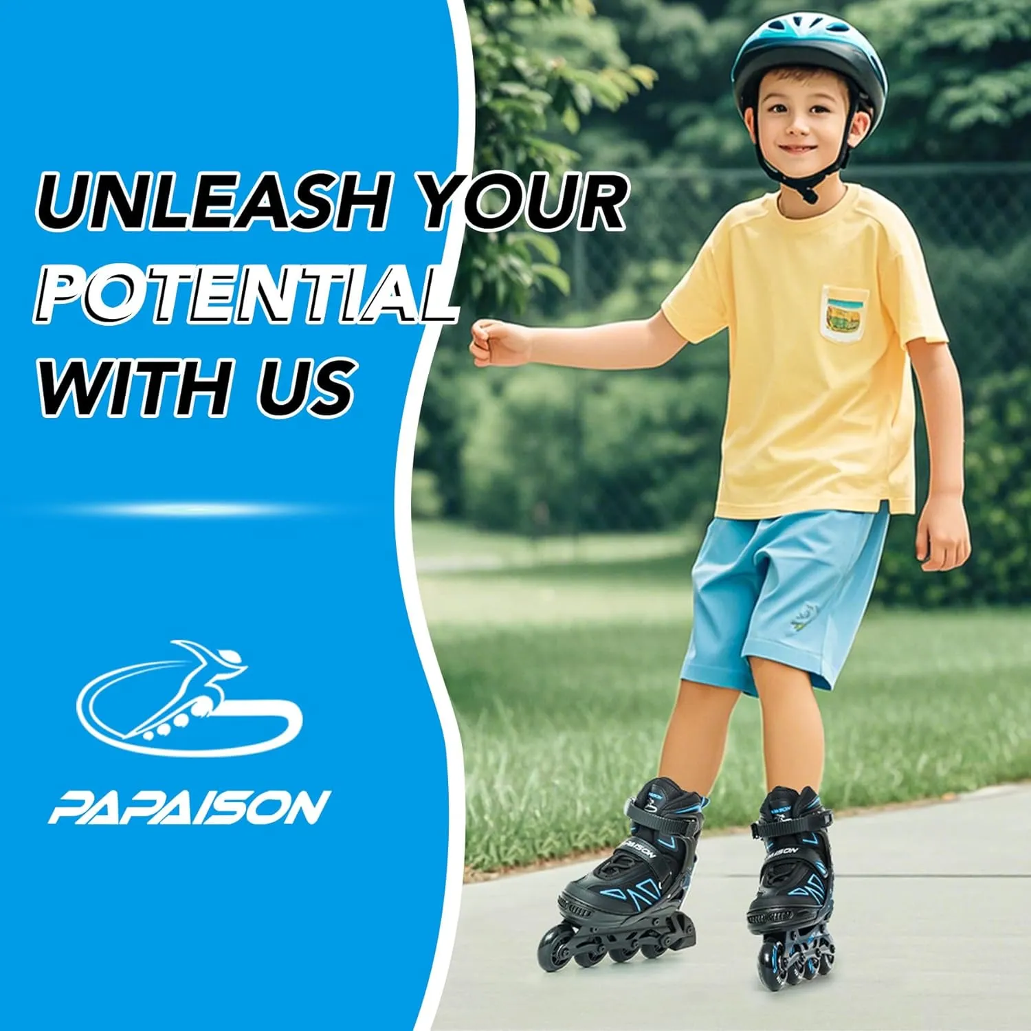 PAPAISON Boys Inline Skates Ages 5-8 8-12, Adjustable Size Beginner Roller Skates Blades for Kids Youth