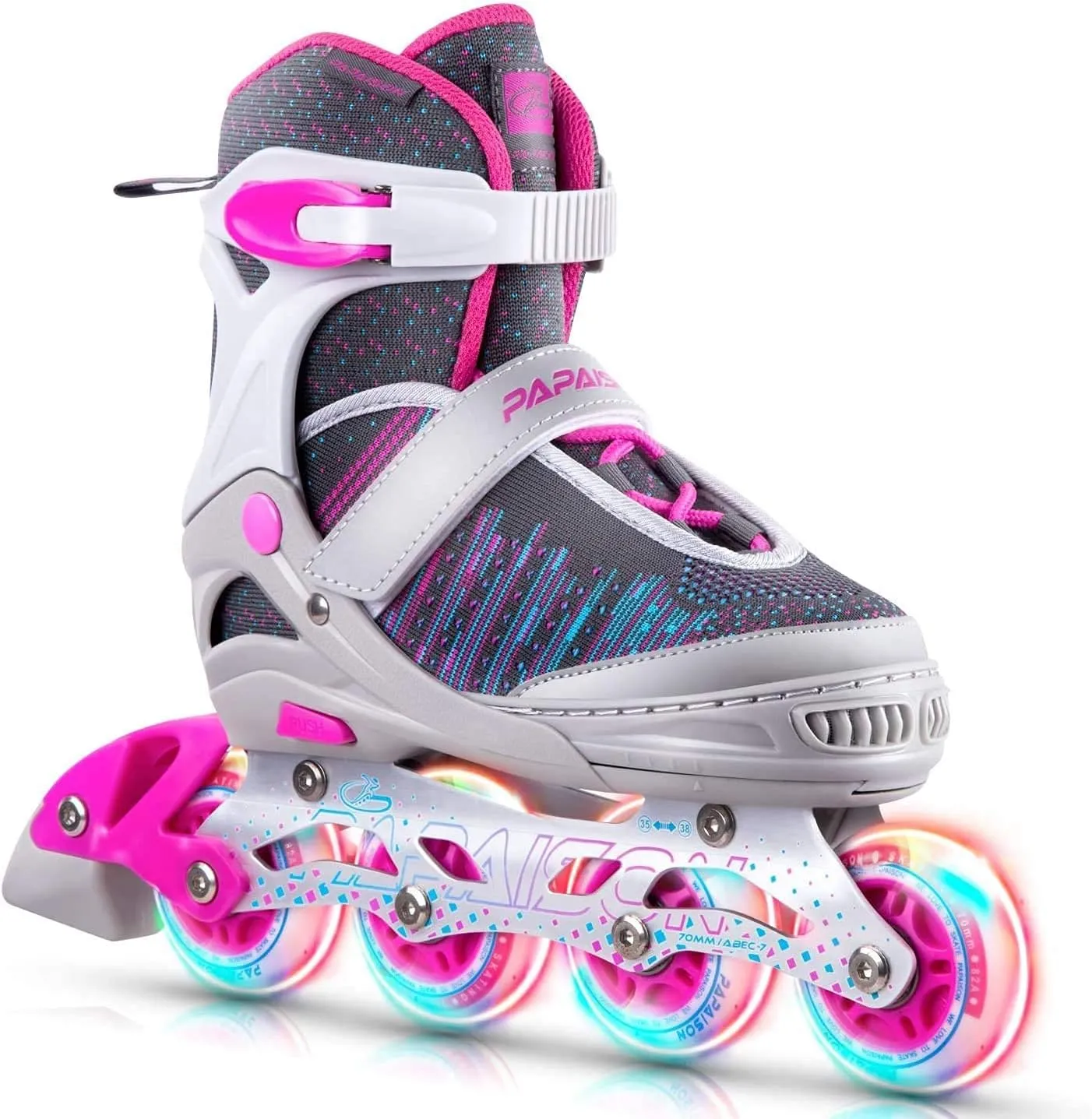 PAPAISON Inline Skates for Boys and Girls with Full Light up Wheels, Beginner Adjustable Illuminating Roller Skates for Kids Youth Women and Men