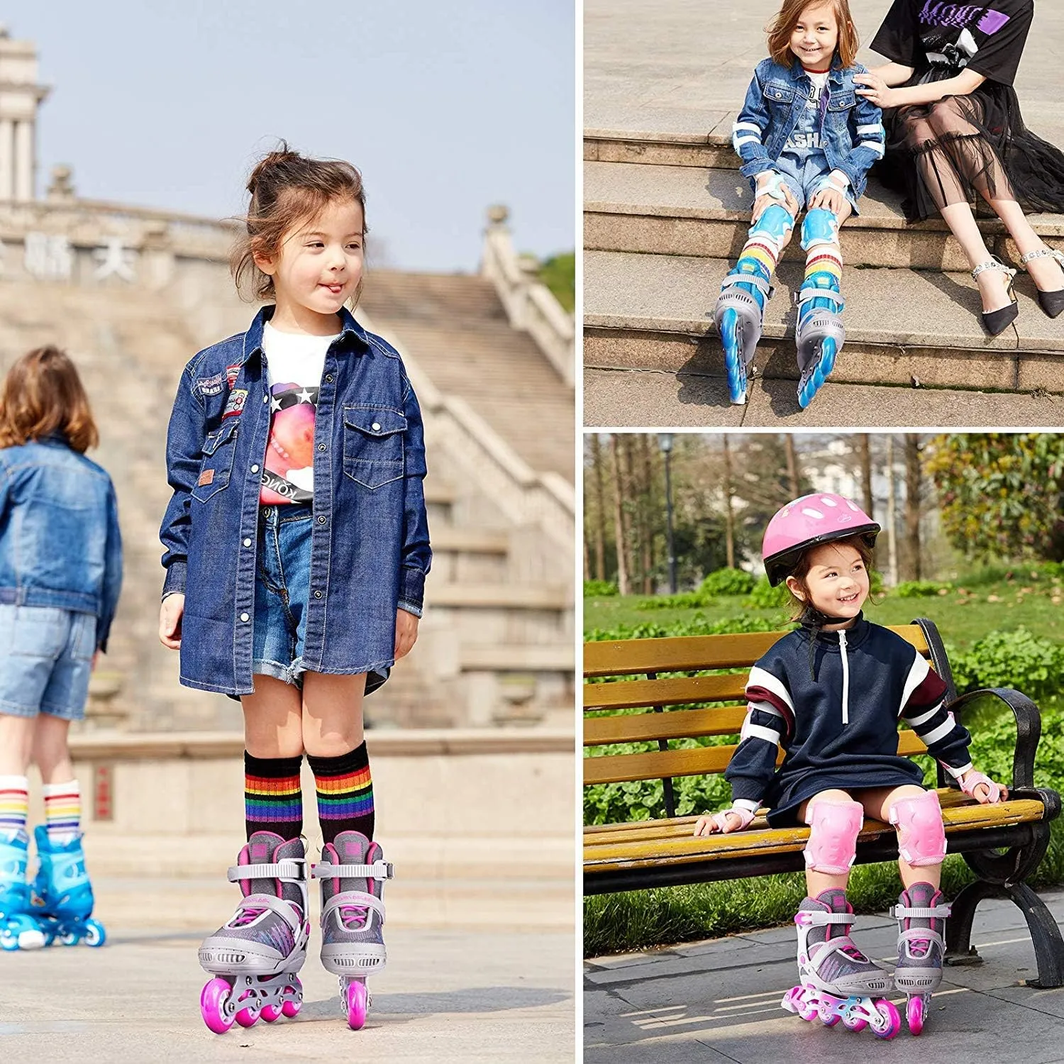 PAPAISON Inline Skates for Boys and Girls with Full Light up Wheels, Beginner Adjustable Illuminating Roller Skates for Kids Youth Women and Men