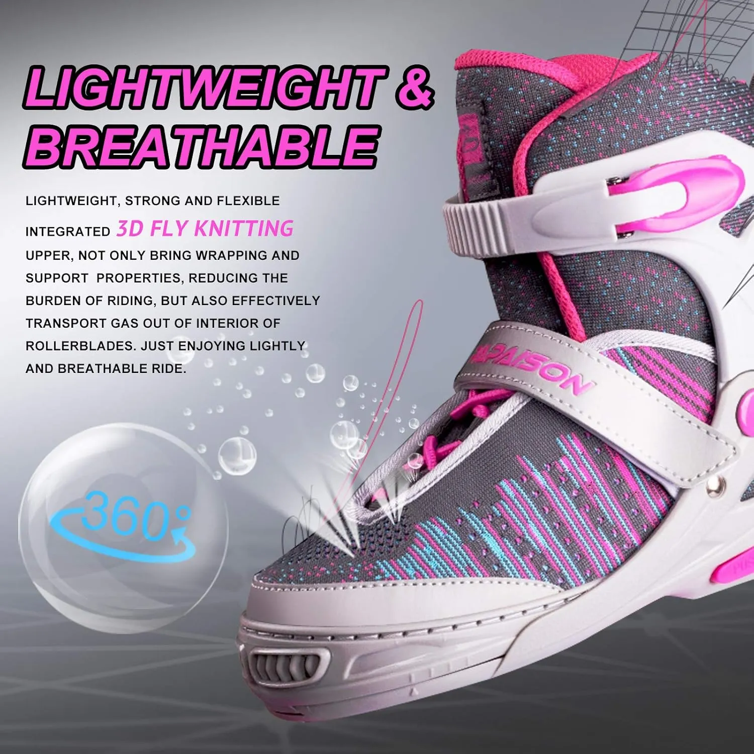 PAPAISON Inline Skates for Boys and Girls with Full Light up Wheels, Beginner Adjustable Illuminating Roller Skates for Kids Youth Women and Men