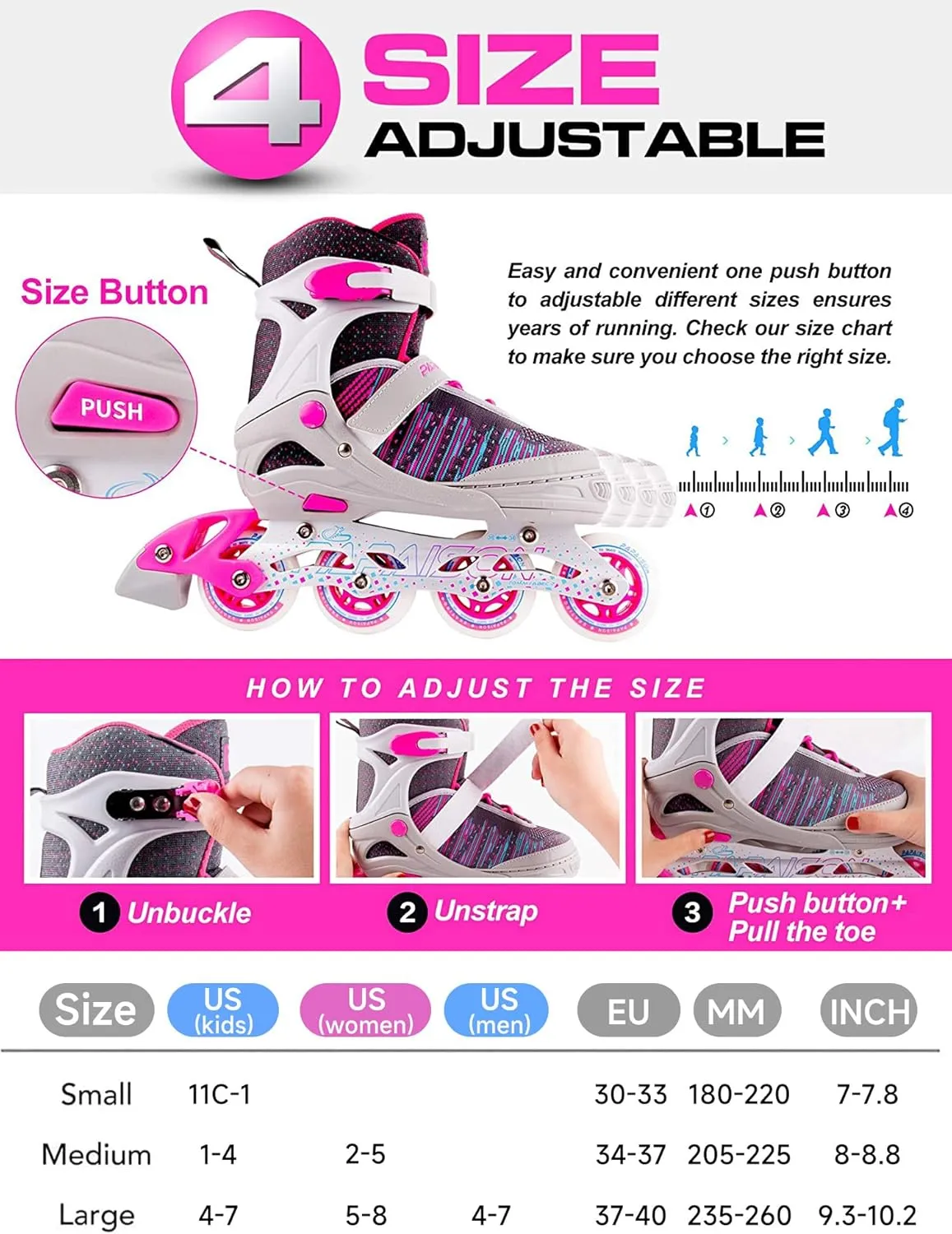 PAPAISON Inline Skates for Boys and Girls with Full Light up Wheels, Beginner Adjustable Illuminating Roller Skates for Kids Youth Women and Men